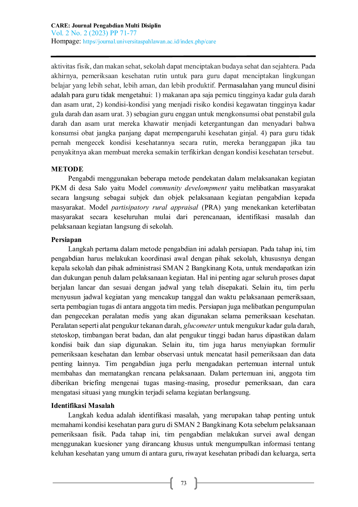 JURIS Pemeriksaan Status Kesehatan Guru Di SMAN 2 Bangkinang Kota