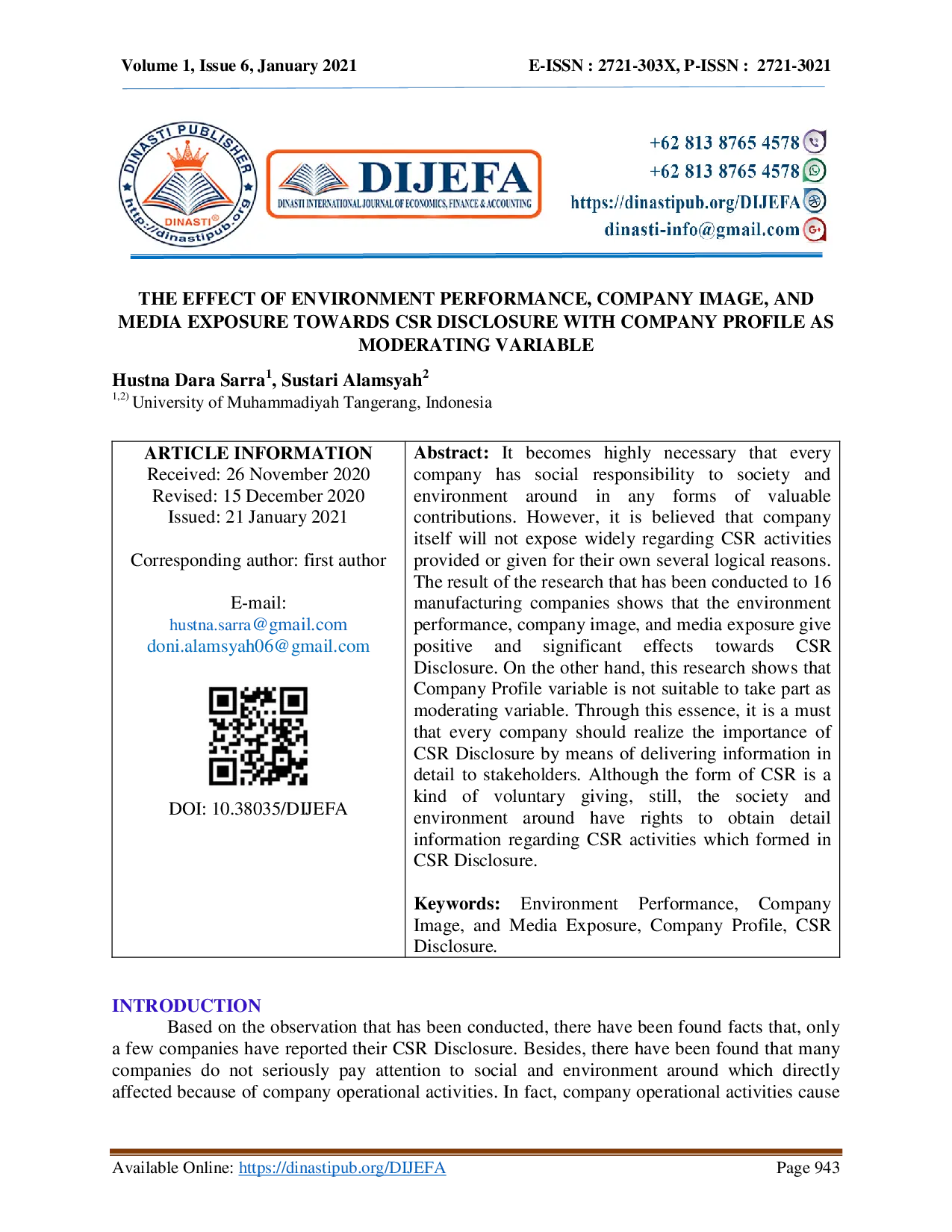 juris The Effect Of Environment Performance Company Image And Media Exposure Towards Csr Disclosure With Company Profile As Moderating Variable