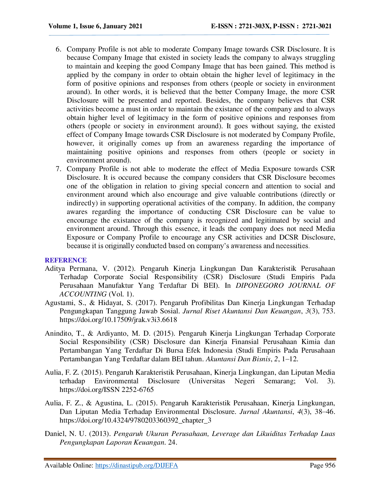 juris The Effect Of Environment Performance Company Image And Media Exposure Towards Csr Disclosure With Company Profile As Moderating Variable
