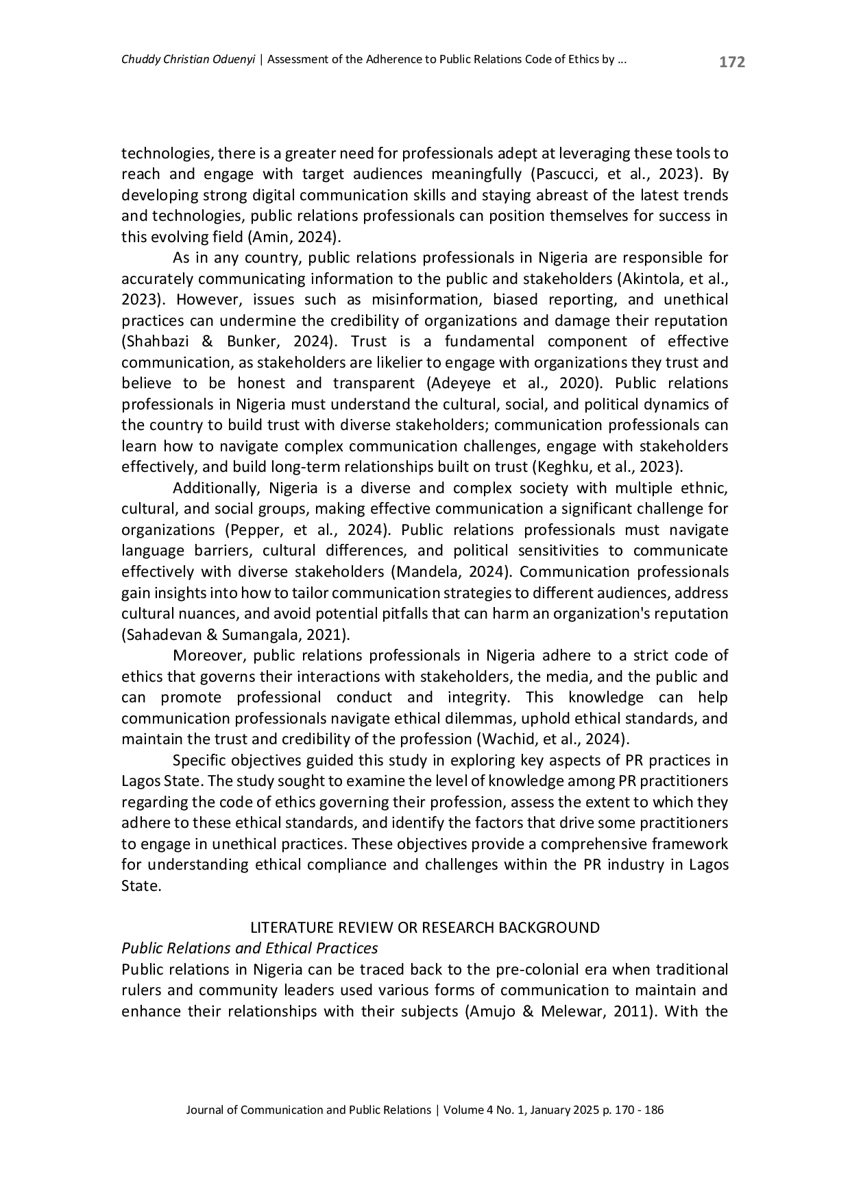 JURIS Assessment of the Adherence to Public Relations Code of Ethics by Practitioners in Lagos State