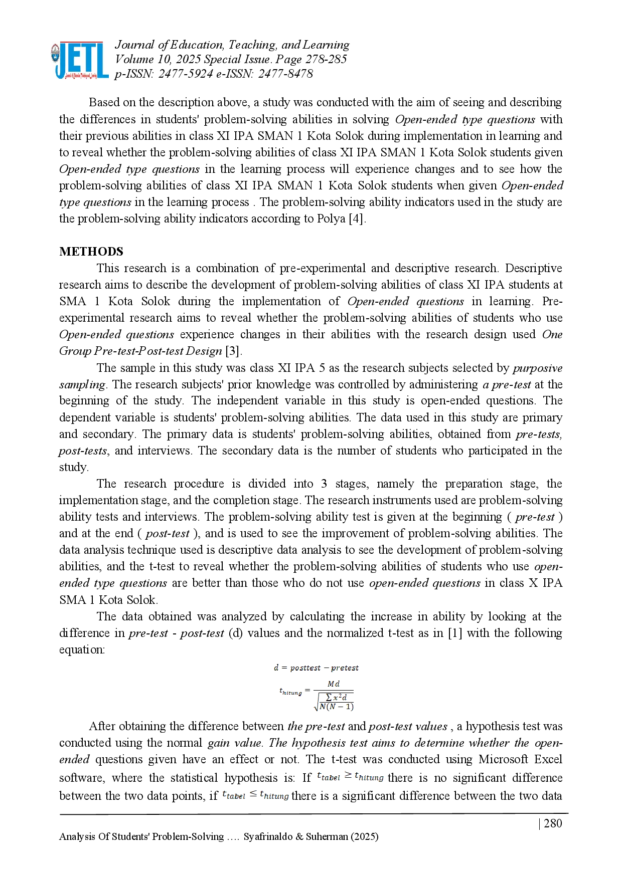 juris Analysis Of Students Problem Solving Abilities Open Ended Type Problems In Class XI IPA SMAN 1 Kota Solok