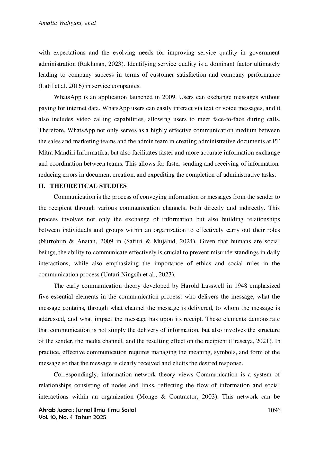 JURIS Analisis Penggunaan Whatsapp Dalam Meningkatkan Kualitas Pelayanan Pembuatan Dokumen Pengadaan Administrasi Di Pt Mitra Mandiri Informatika