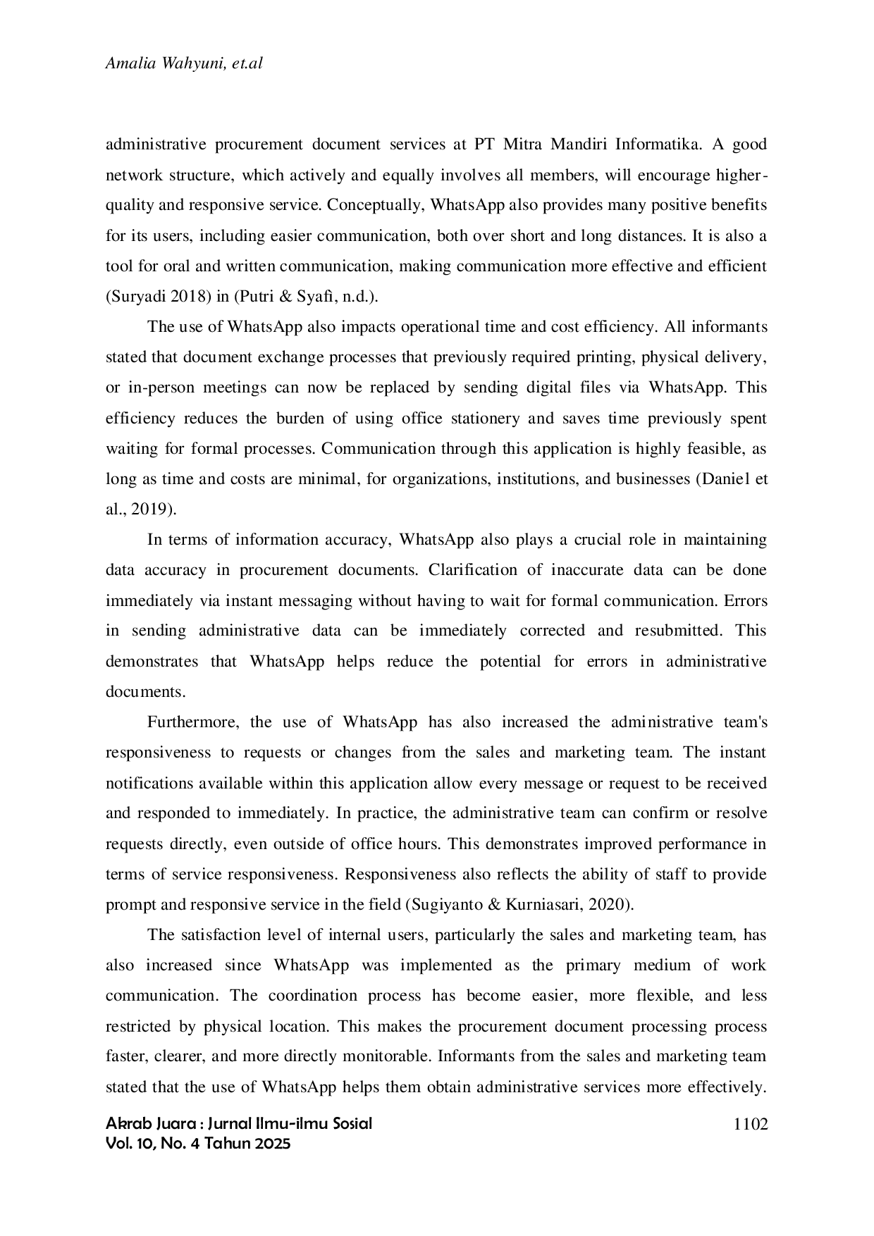 JURIS Analisis Penggunaan Whatsapp Dalam Meningkatkan Kualitas Pelayanan Pembuatan Dokumen Pengadaan Administrasi Di Pt Mitra Mandiri Informatika