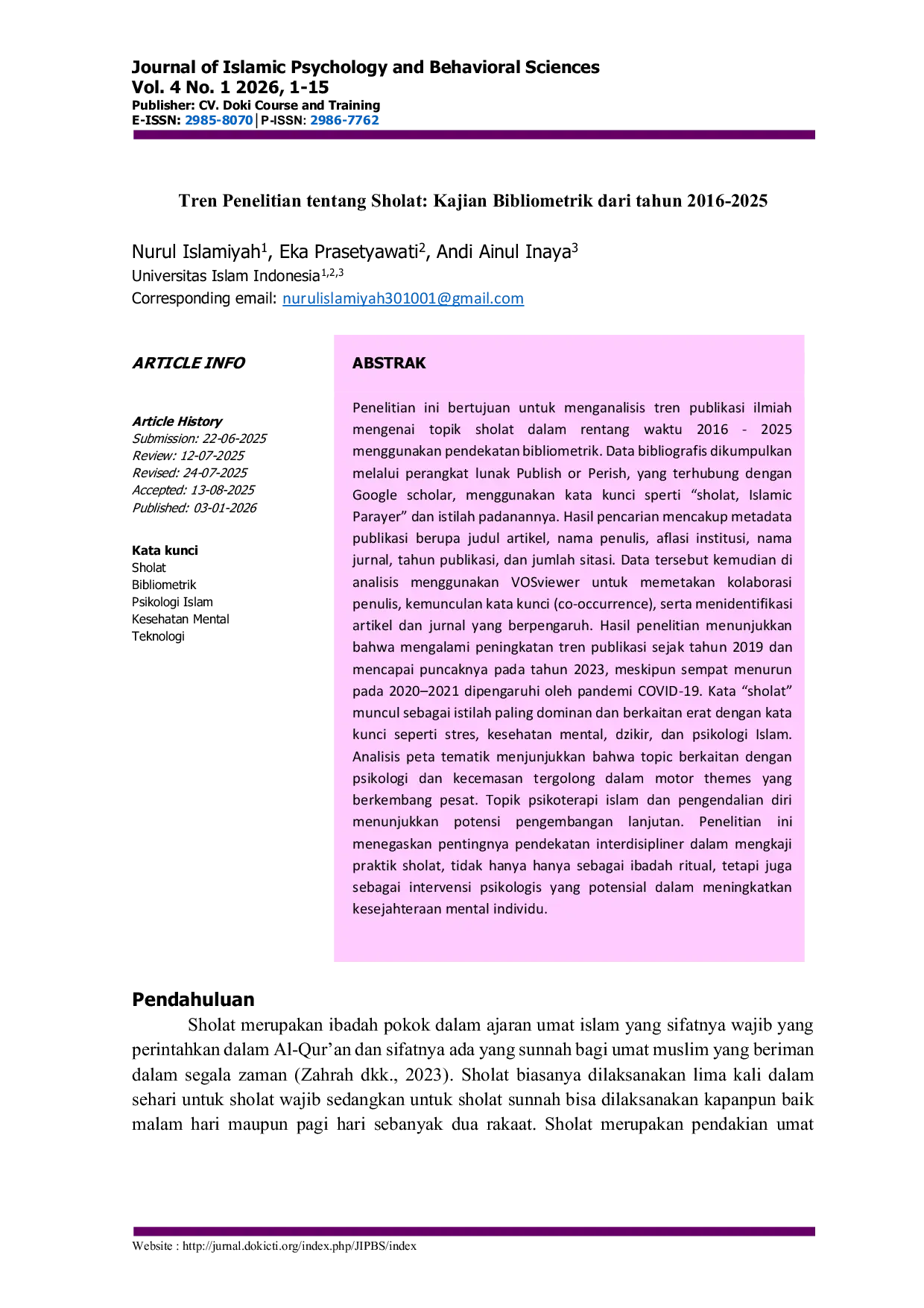 JURIS Tren Penelitian tentang Sholat Kajian Bibliometrik dari tahun 2016 2025