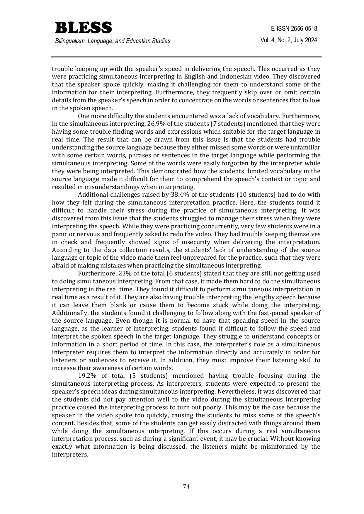 JURIS Understanding the Students Difficulties in Practicing the Simultaneous Interpreting
