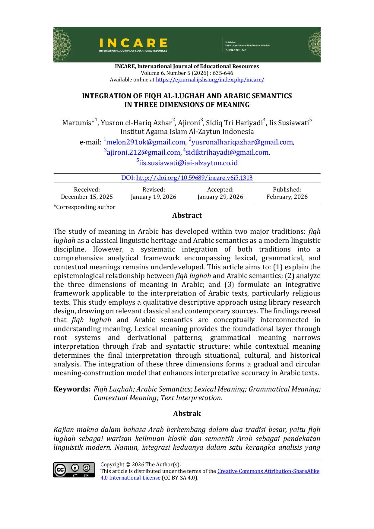 JURIS Integration of Fiqh al Lughah and Arabic Semantics in Three Dimensions of Meaning