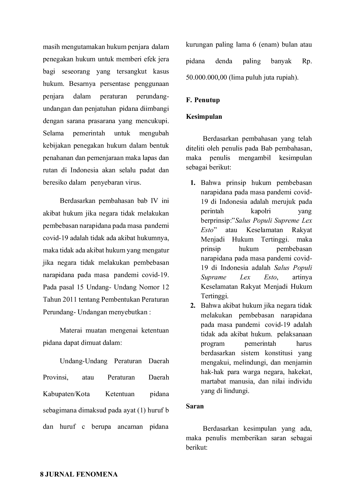 JURIS Kajian Yuridis Pembebasan Narapidana Pada Masa Pandemi Covid 19 Di Indonesia