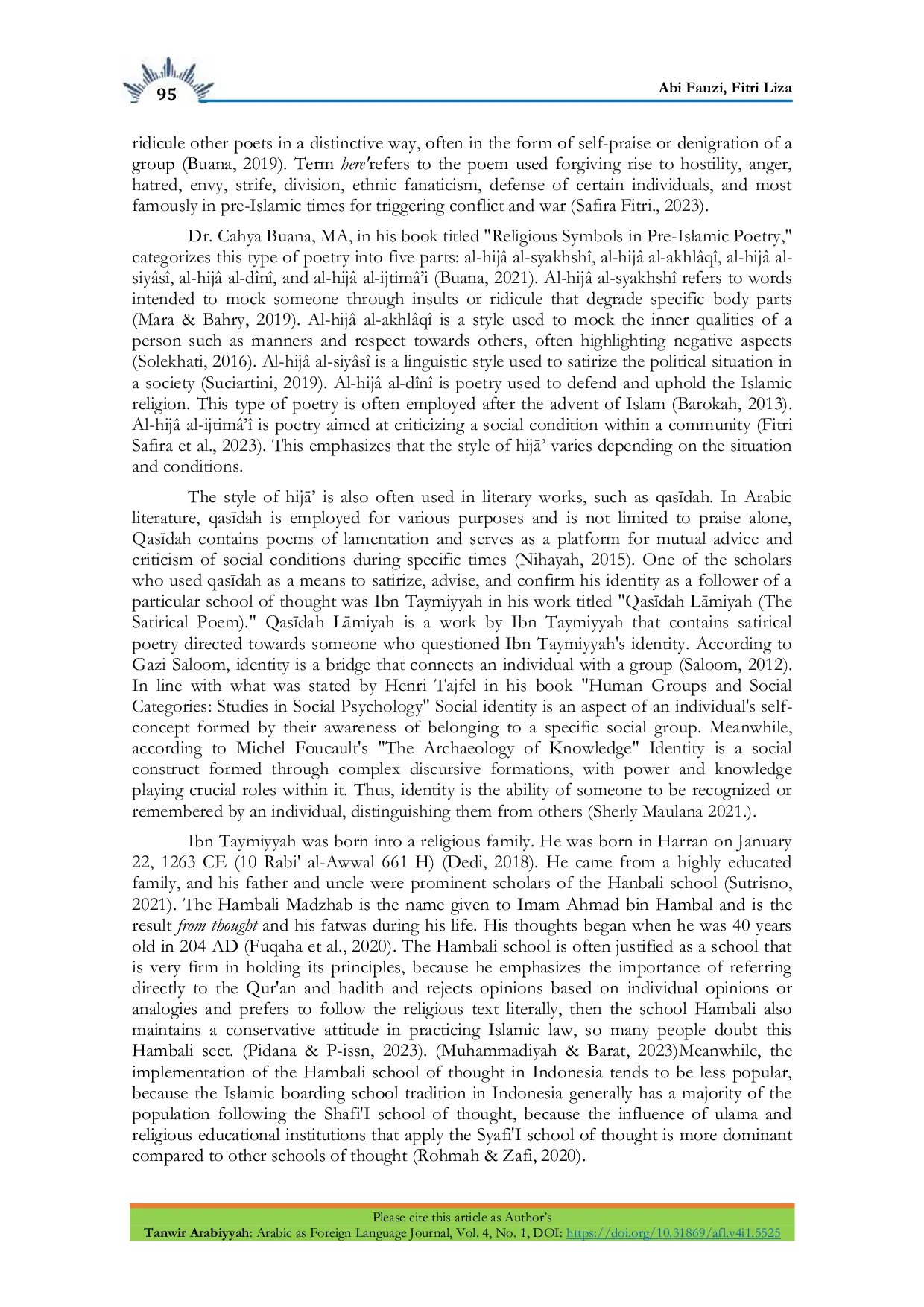 JURIS An Analysis of Ibn Taimmiyah s HijA in Qasdah LAmiyah as the Identity of the Mahdzab Hambali