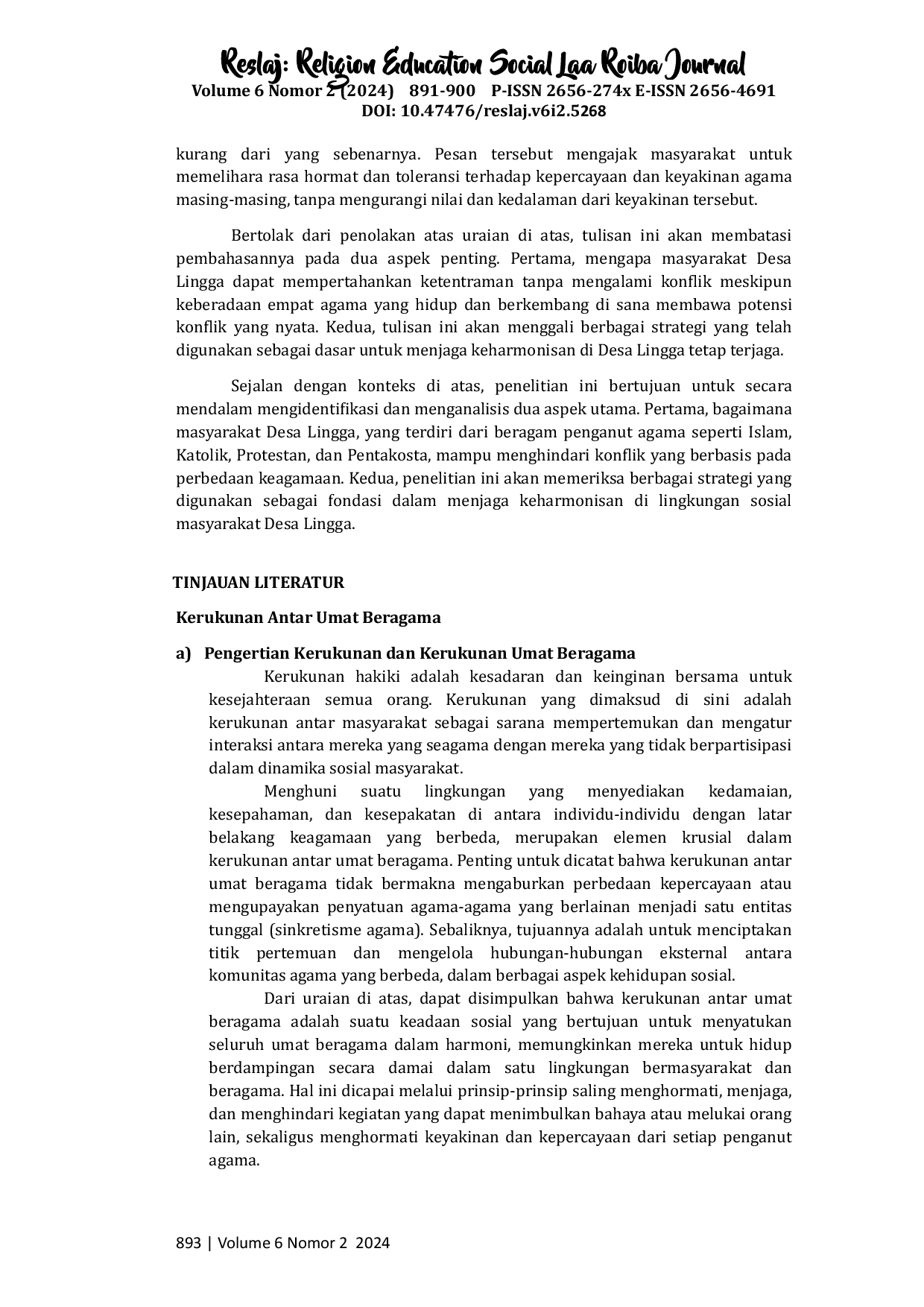 juris Penerapan Moderasi Beragama di Masyarakat Desa Lingga Kecamatan Simpang Empat