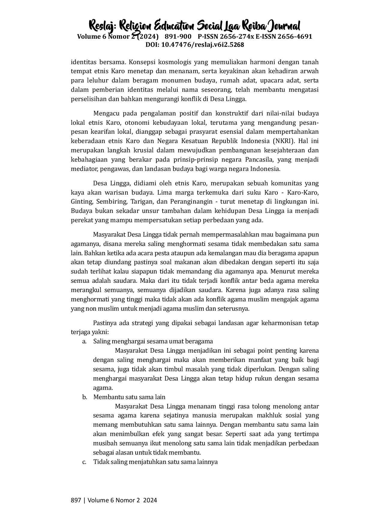 juris Penerapan Moderasi Beragama di Masyarakat Desa Lingga Kecamatan Simpang Empat