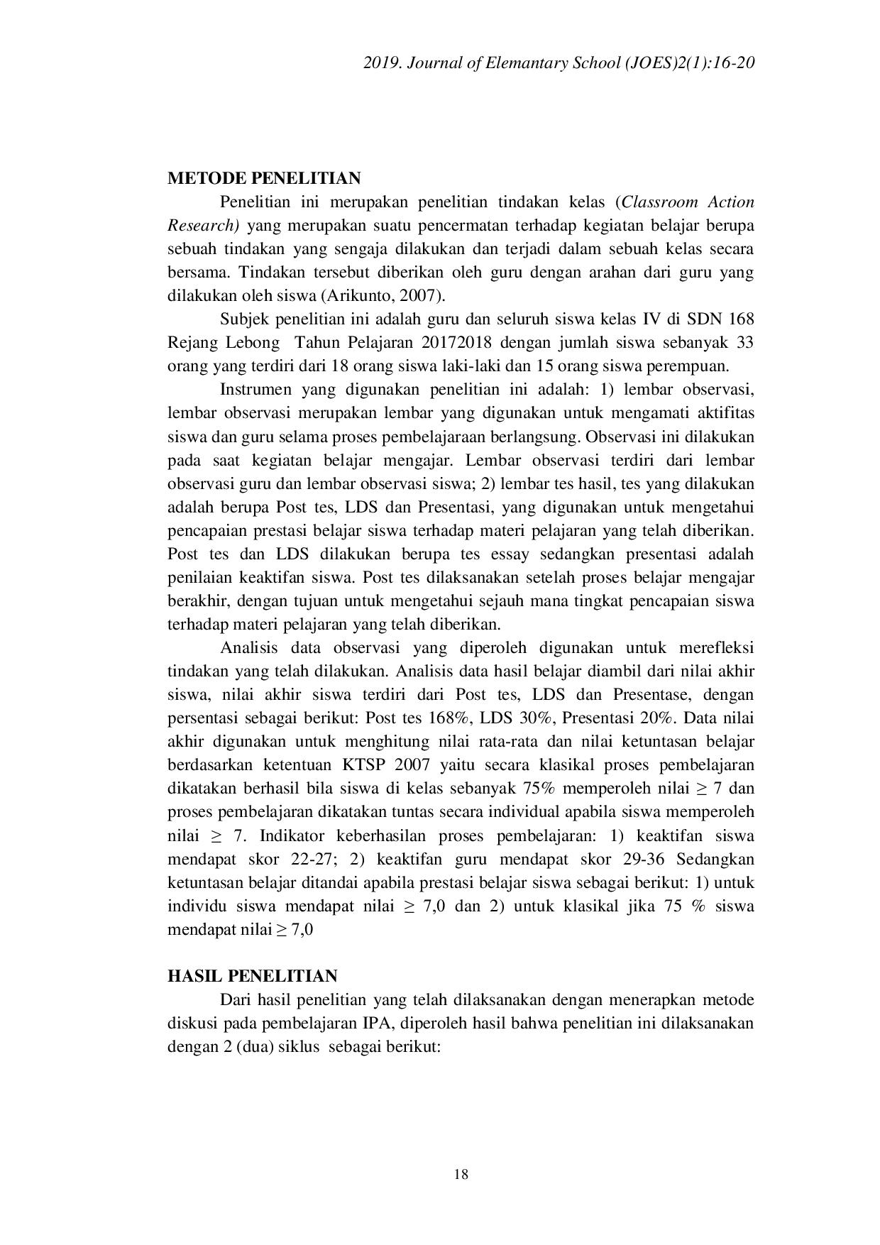 JURIS Penerapan Metode Diskusi Sebagai Upaya Meningkatkan Prestasi Belajar Siswa pada Mata Pelajaran IPA