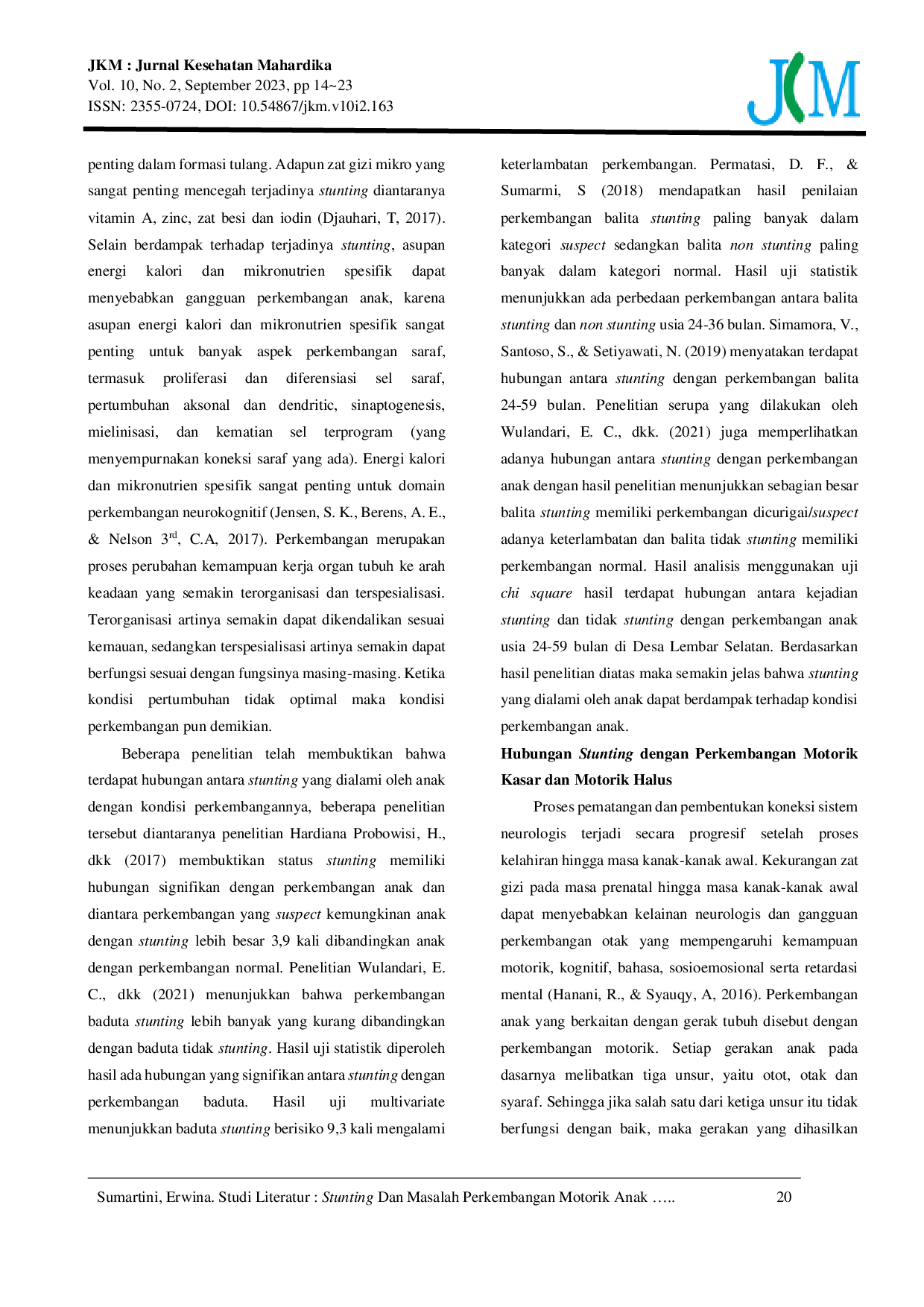 JURIS Literature Study Stunting and Children s Motor Development Problems