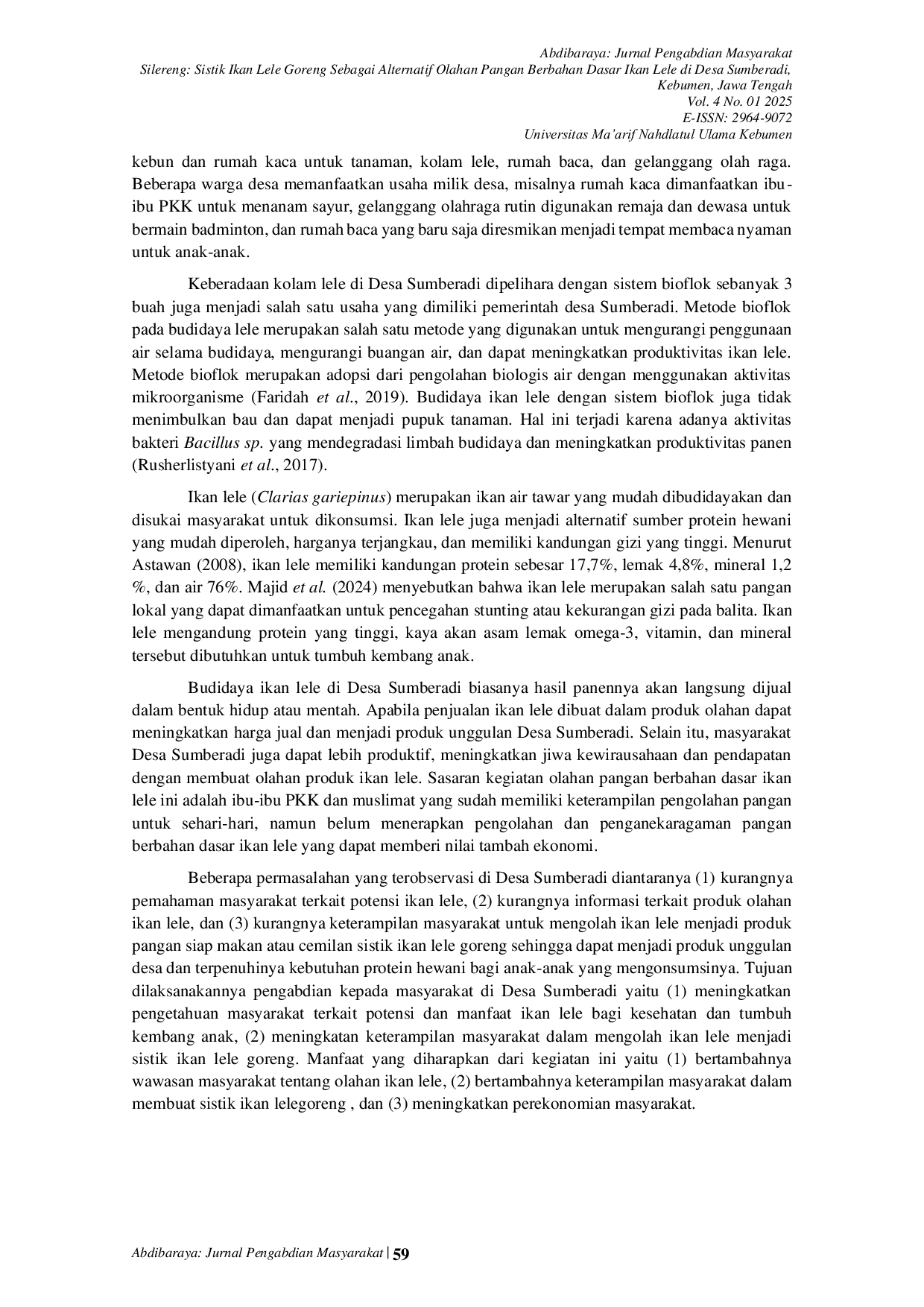 JURIS Silereng Sistik Ikan Lele Goreng Sebagai Alternatif Olahan Pangan Berbahan Dasar Ikan Lele di Desa Sumberadi Kebumen Jawa Tengah