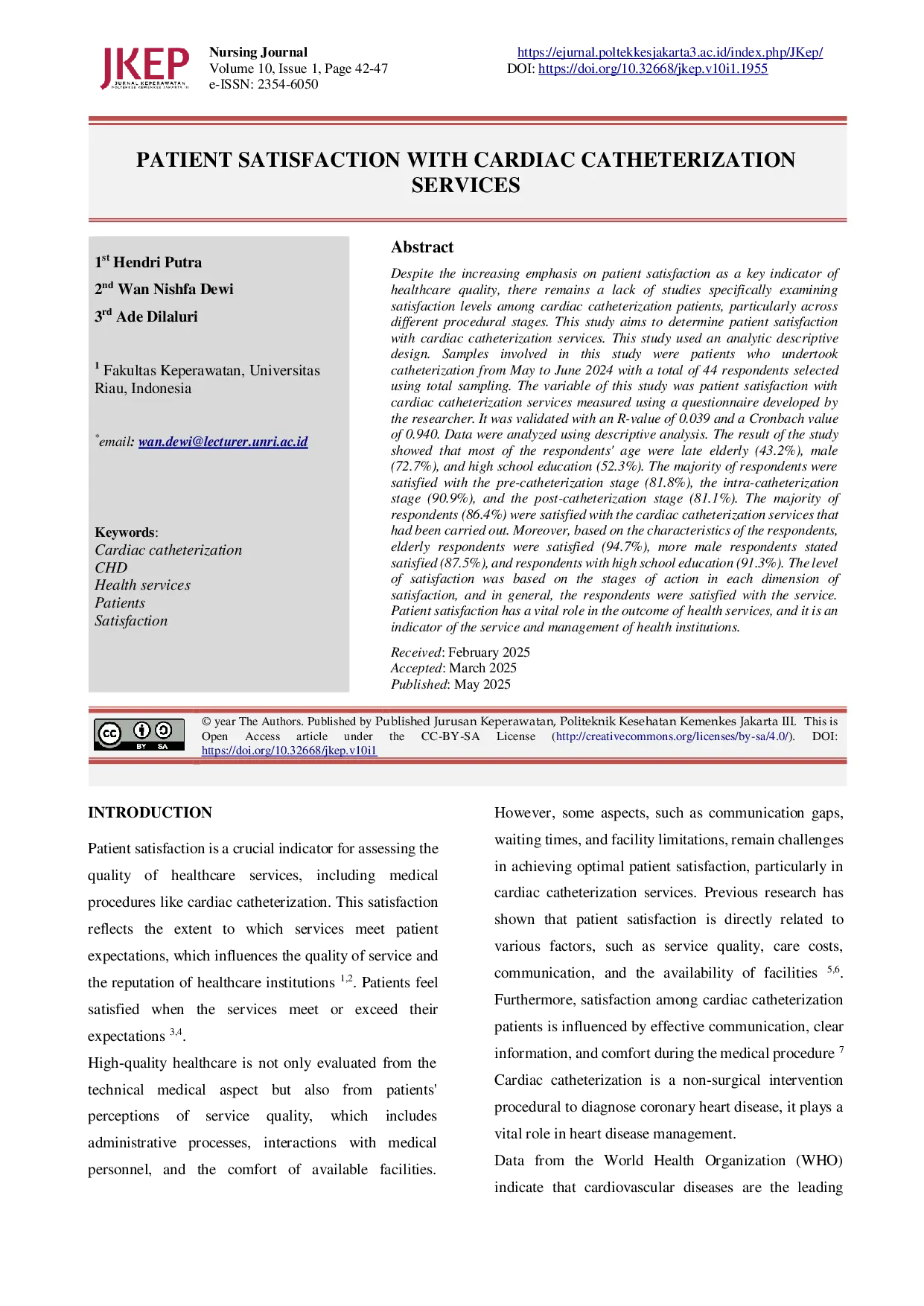 JURIS Patient Satisfaction With Cardiac Catheterization Services