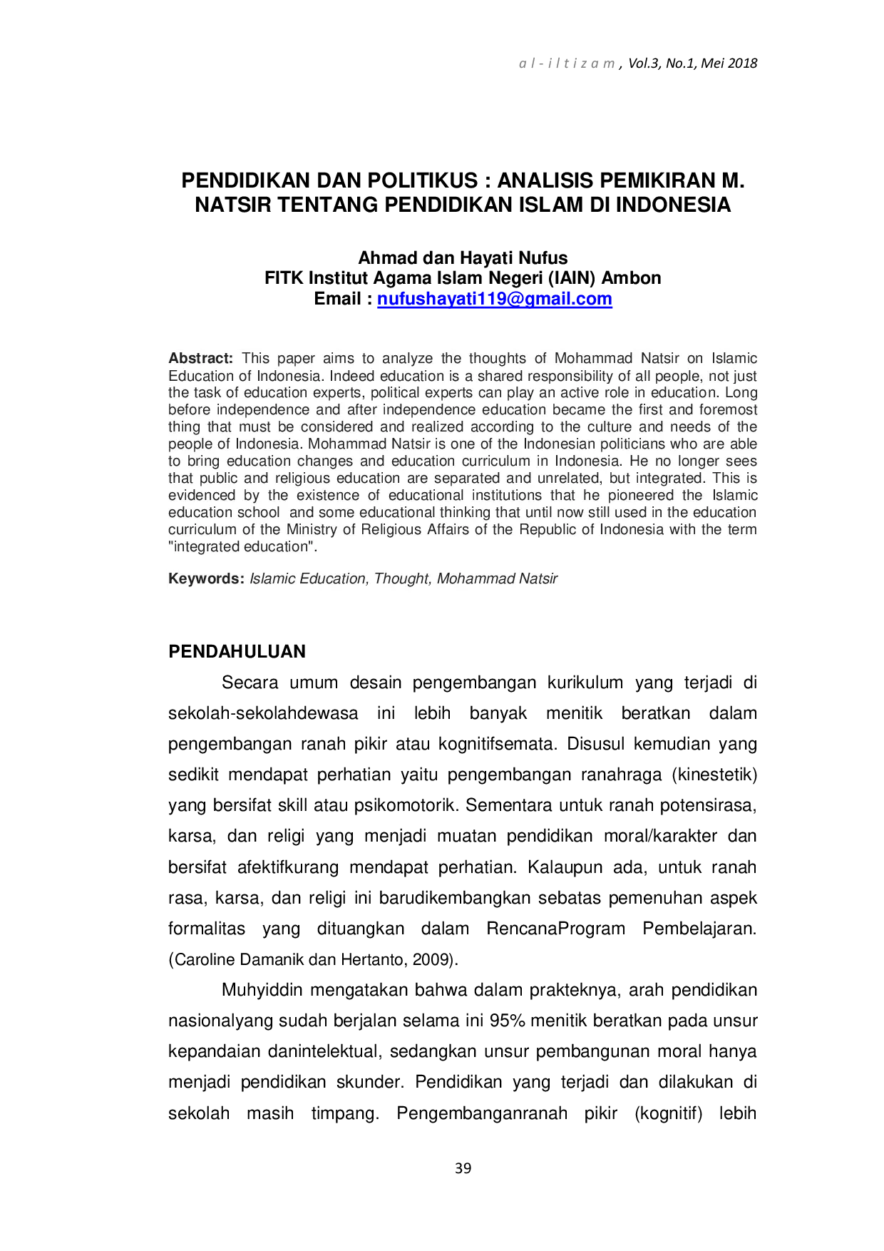 juris Pendidikan Dan Politikus Analisis Pemikiran M Natsir Tentang Pendidikan Islam Di Indonesia