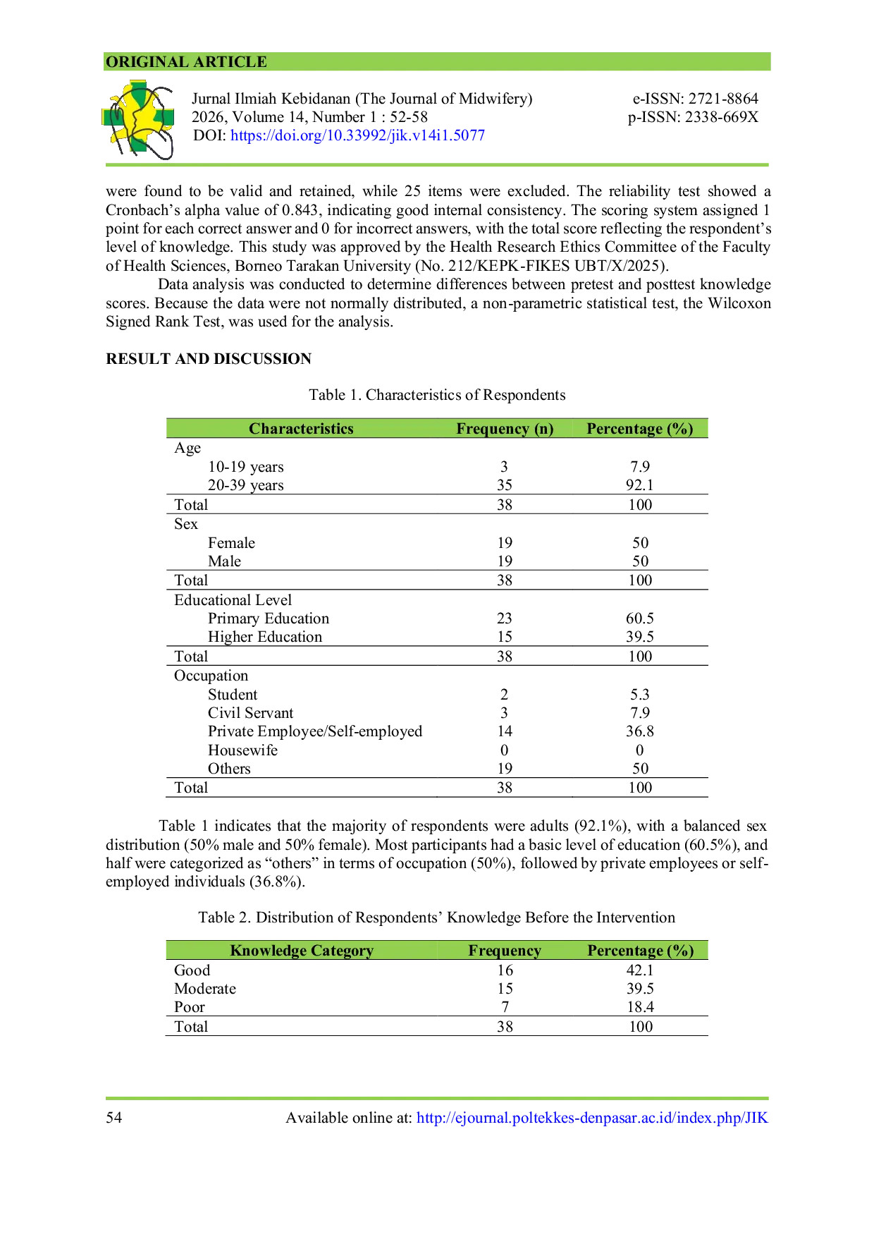JURIS Differences in Knowledge of Sexually Transmitted Infections Before and After Video Based Education Among Premarital Couples