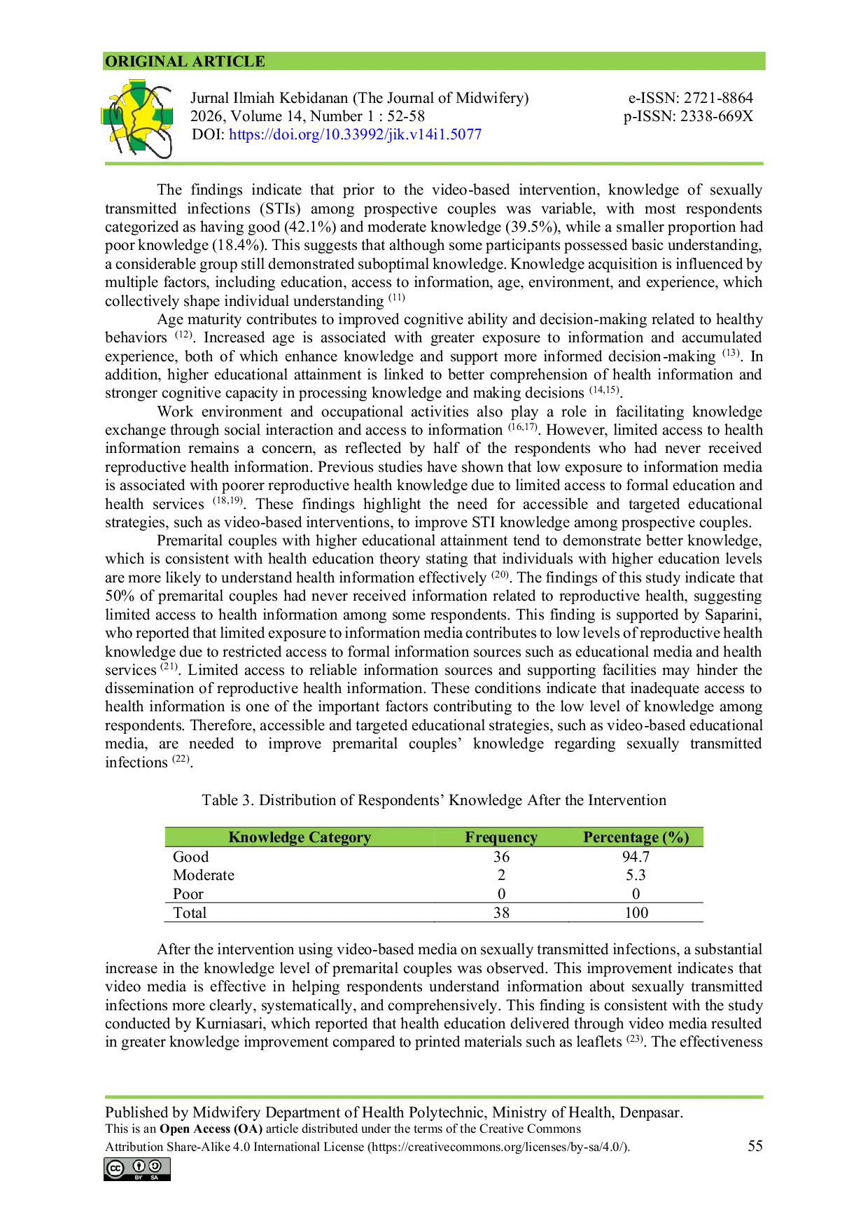JURIS Differences in Knowledge of Sexually Transmitted Infections Before and After Video Based Education Among Premarital Couples