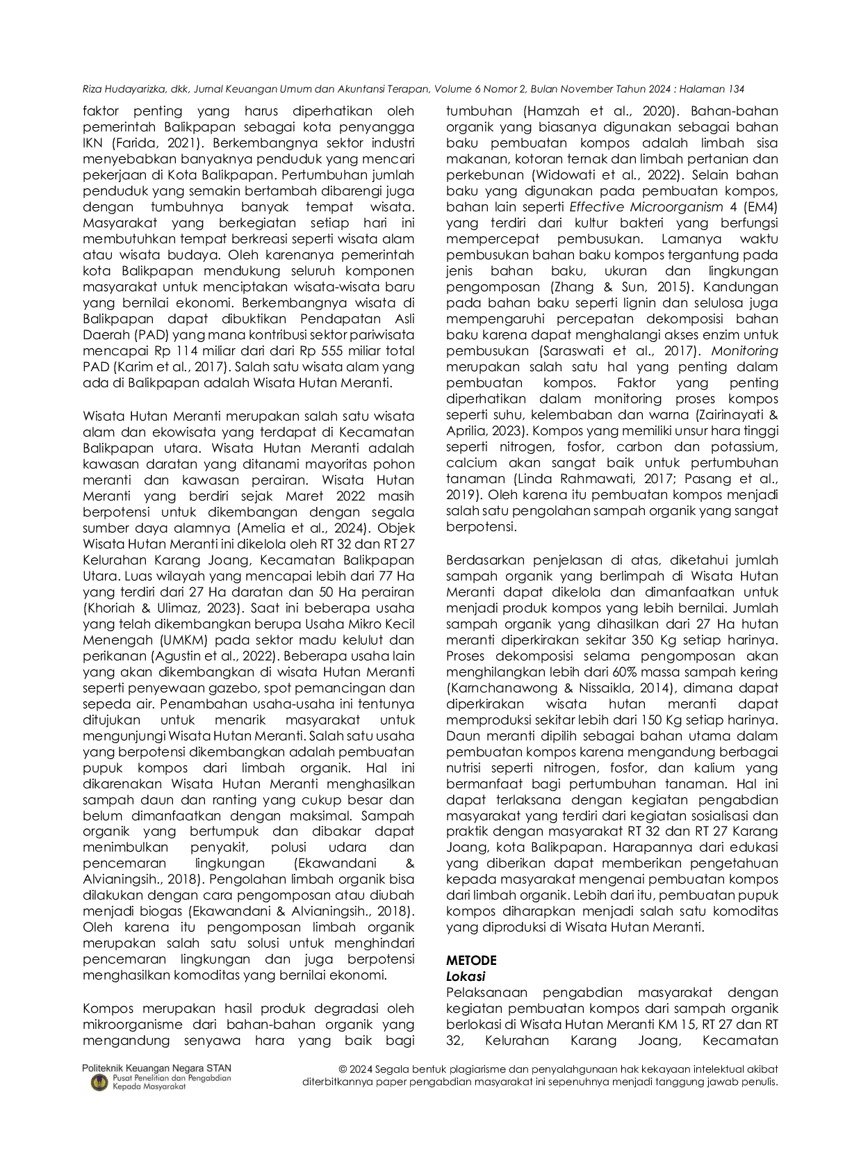 JURIS Pemanfaatan Limbah Organik Sebagai Pupuk Kompos di Kawasan Wisata Hutan Meranti Karang Joang Balikpapan