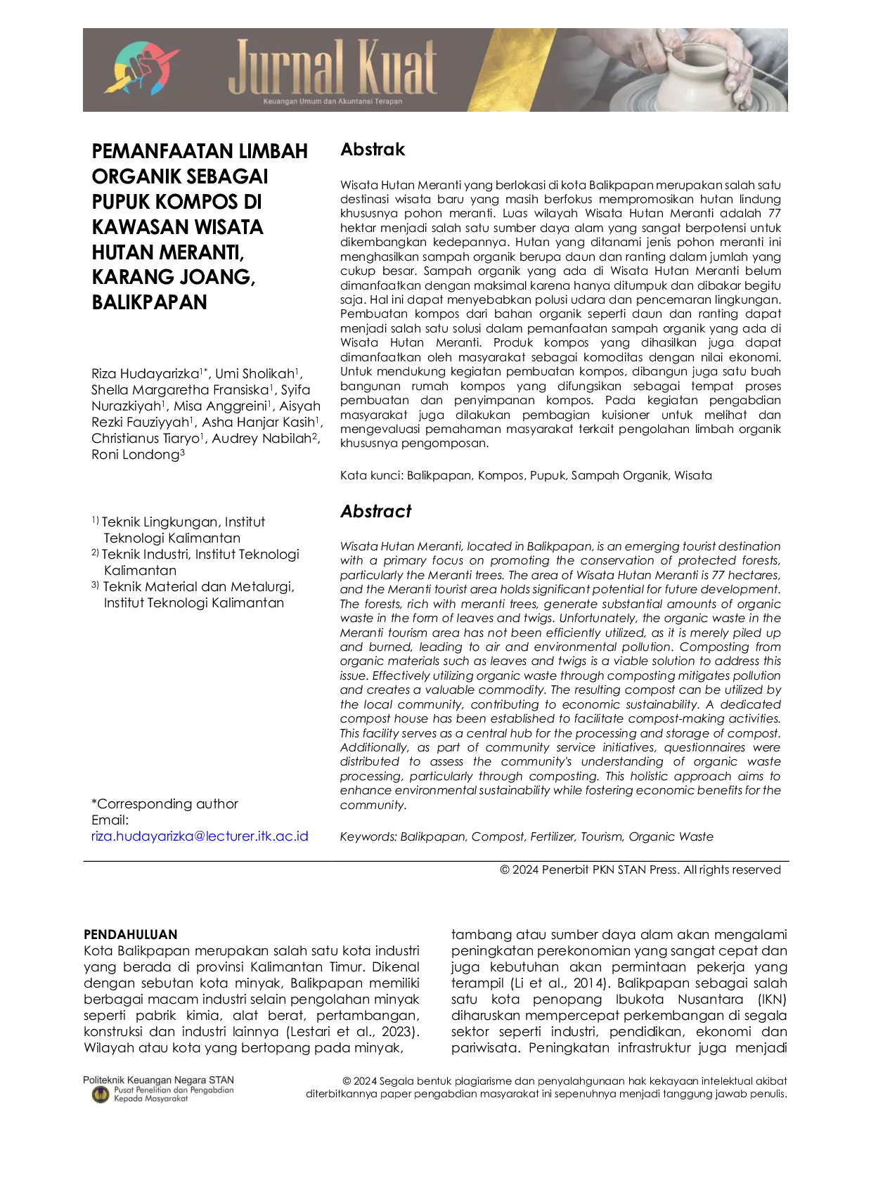 JURIS Pemanfaatan Limbah Organik Sebagai Pupuk Kompos di Kawasan Wisata Hutan Meranti Karang Joang Balikpapan