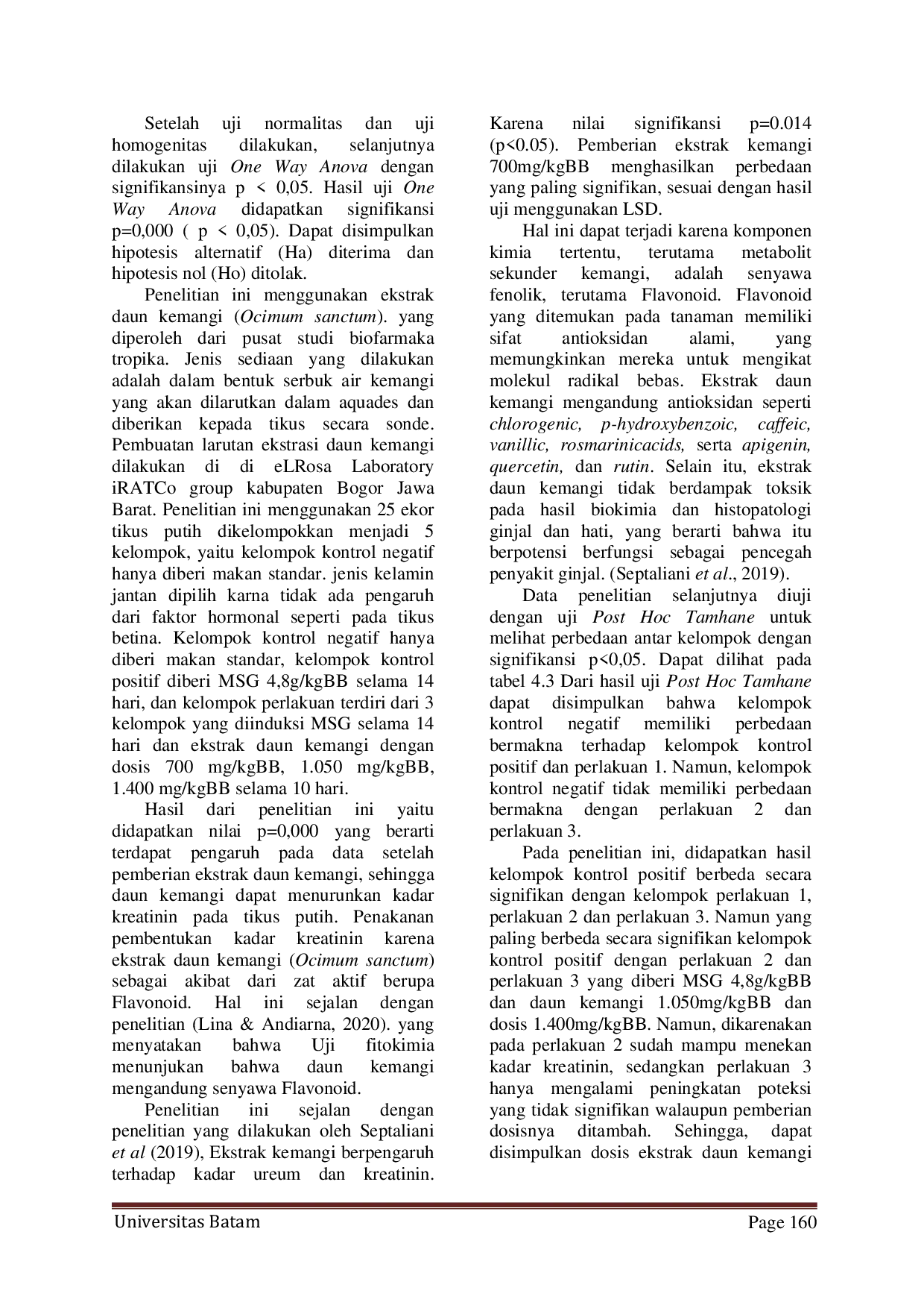 JURIS PENGARUH EKSTRAK DAUN KEMANGI Ocimum sanctum TERHADAP KADAR KREATININ TIKUS PUTIH Rattus norvegicus strain wistar YANG DIINDUKSI MONOSODIUM GLUTAMATE MSG