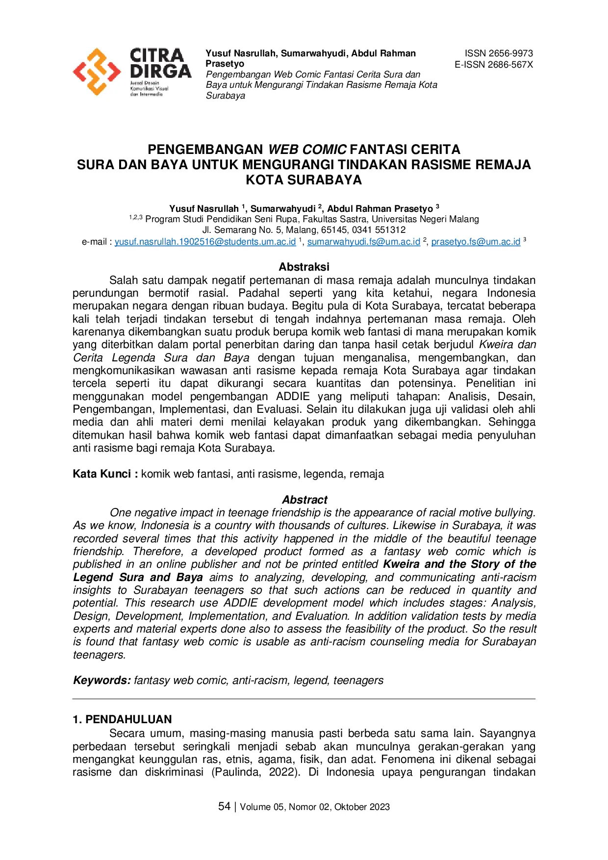 JURIS Pengembangan WEB Comic Fantasi Cerita Sura dan Baya untuk Mengurangi Tindakan Rasisme Remaja Kota Surabaya