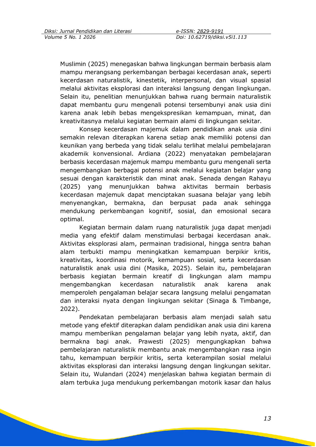 JURIS Stimulasi Kecerdasan Majemuk Anak Usia Dini melalui Bermain Naturalistik