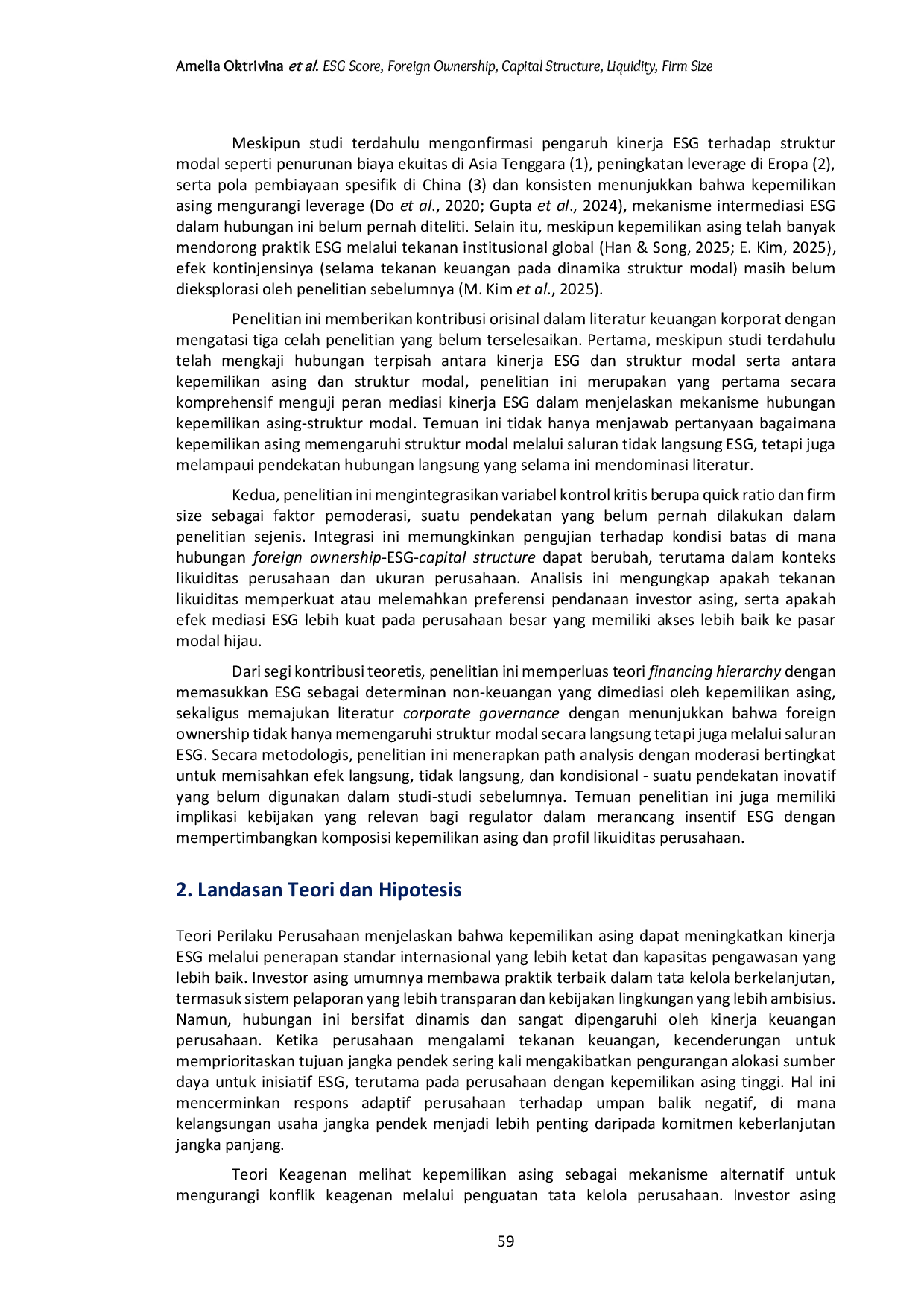 JURIS Peran mediasi ESG pada hubungan kepemilikan asing dan struktur modal Moderasi likuiditas dan ukuran perusahaan