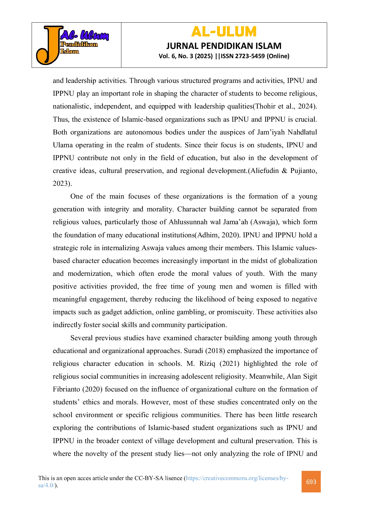 JURIS Character Building of the Young Generation Through Participation in the Islamic Organizations IPNU and IPPNU in Bangeran Village Dukun Gresik