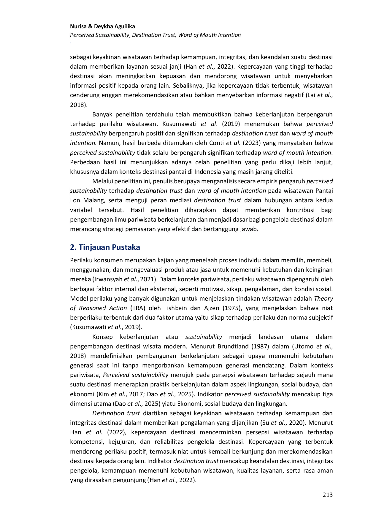 JURIS Pengaruh perceived sustainability terhadap destination trust dan word of mouth intention pada wisatawan Pantai Lon Malang