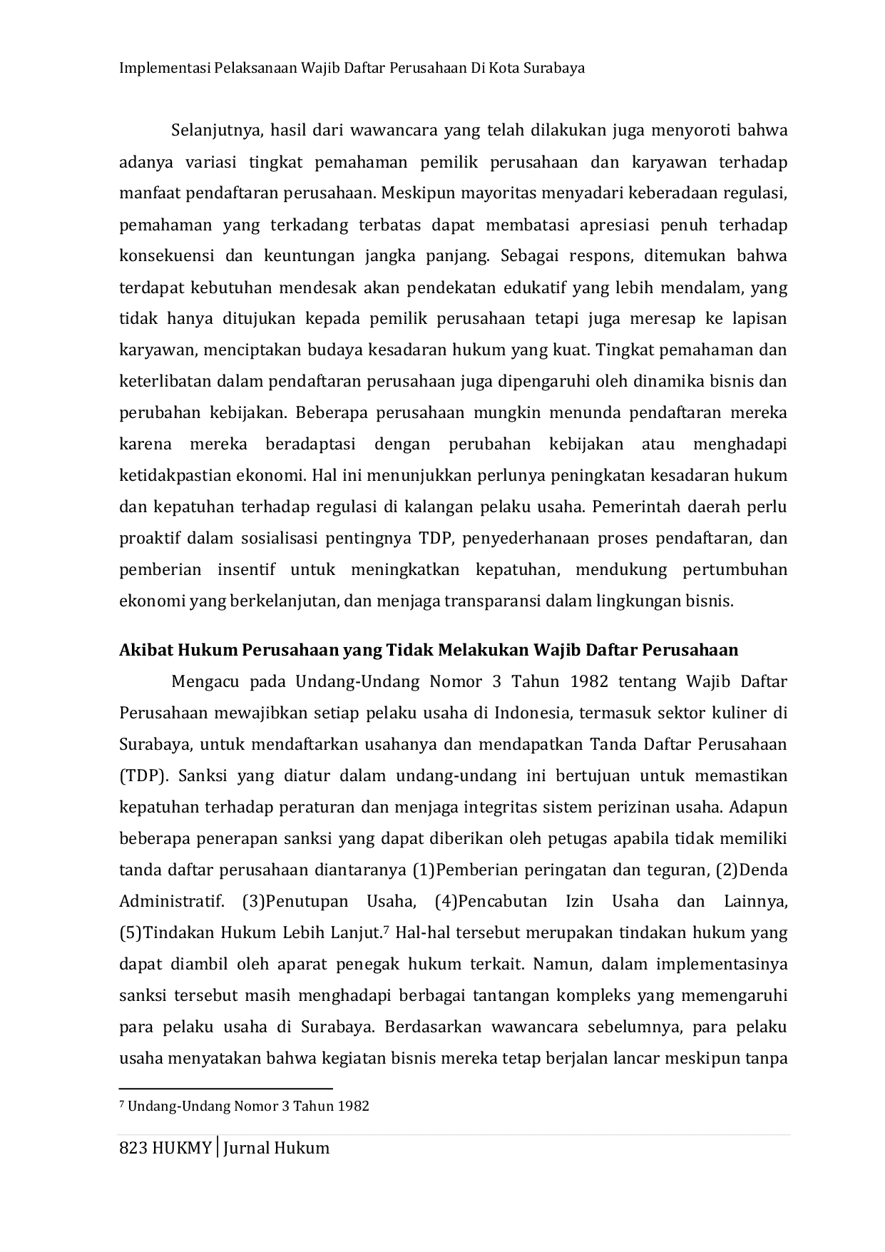 JURIS Implementasi Pelaksanaan Wajib Daftar Perusahaan Di Kota Surabaya