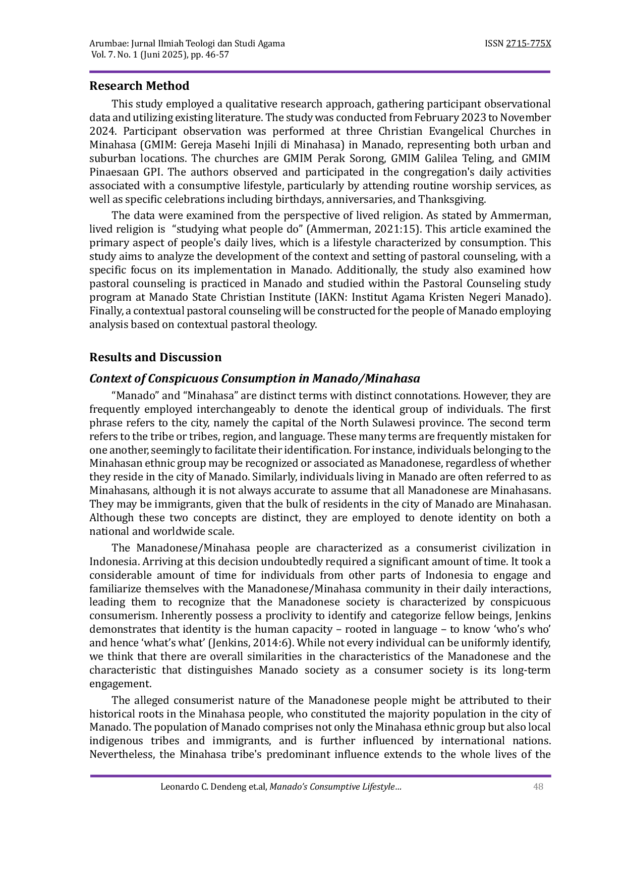 JURIS Manado s Consumptive Lifestyle A Lived Religion Perspective to Construct Contextual Pastoral Theology