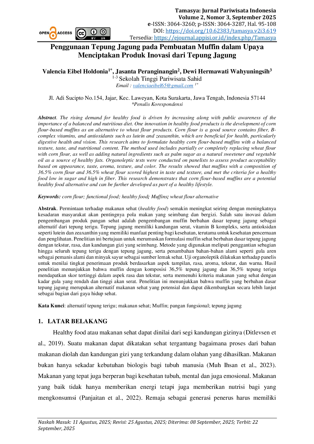 JURIS Penggunaan Tepung Jagung pada Pembuatan Muffin dalam Upaya Menciptakan Produk Inovasi dari Tepung Jagung