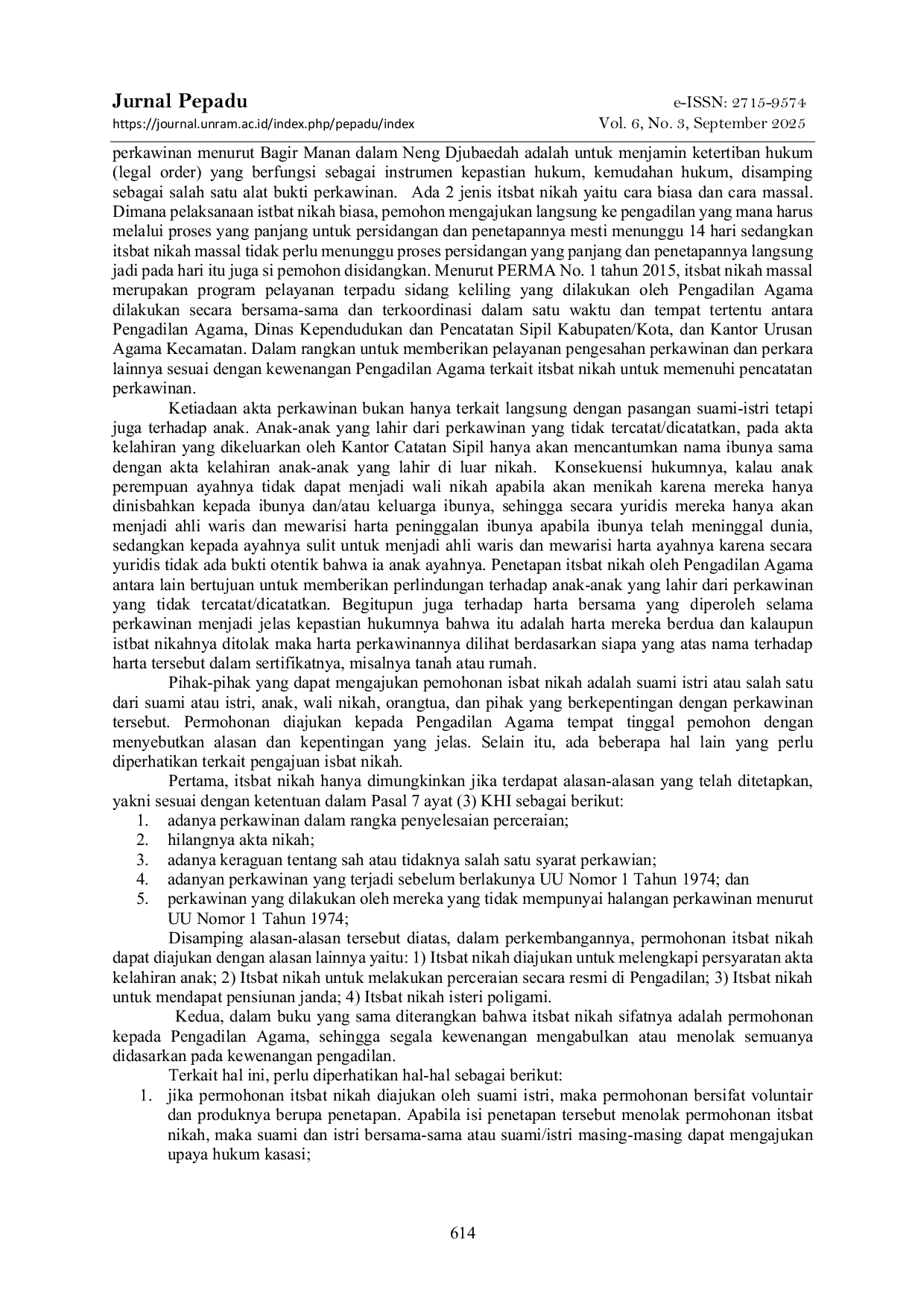 JURIS Perlindungan Hak Hak Keperdataan Anak Melalui Pranata Itsbat Nikah