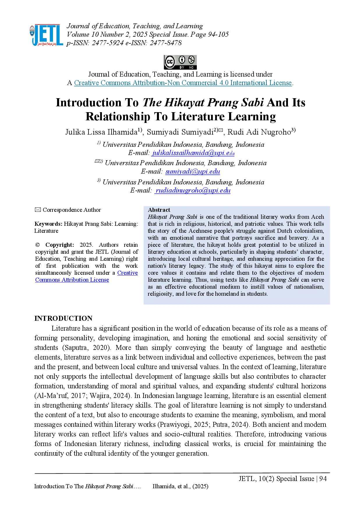 juris Introduction To The Hikayat Prang Sabi And Its Relationship To Literature Learning