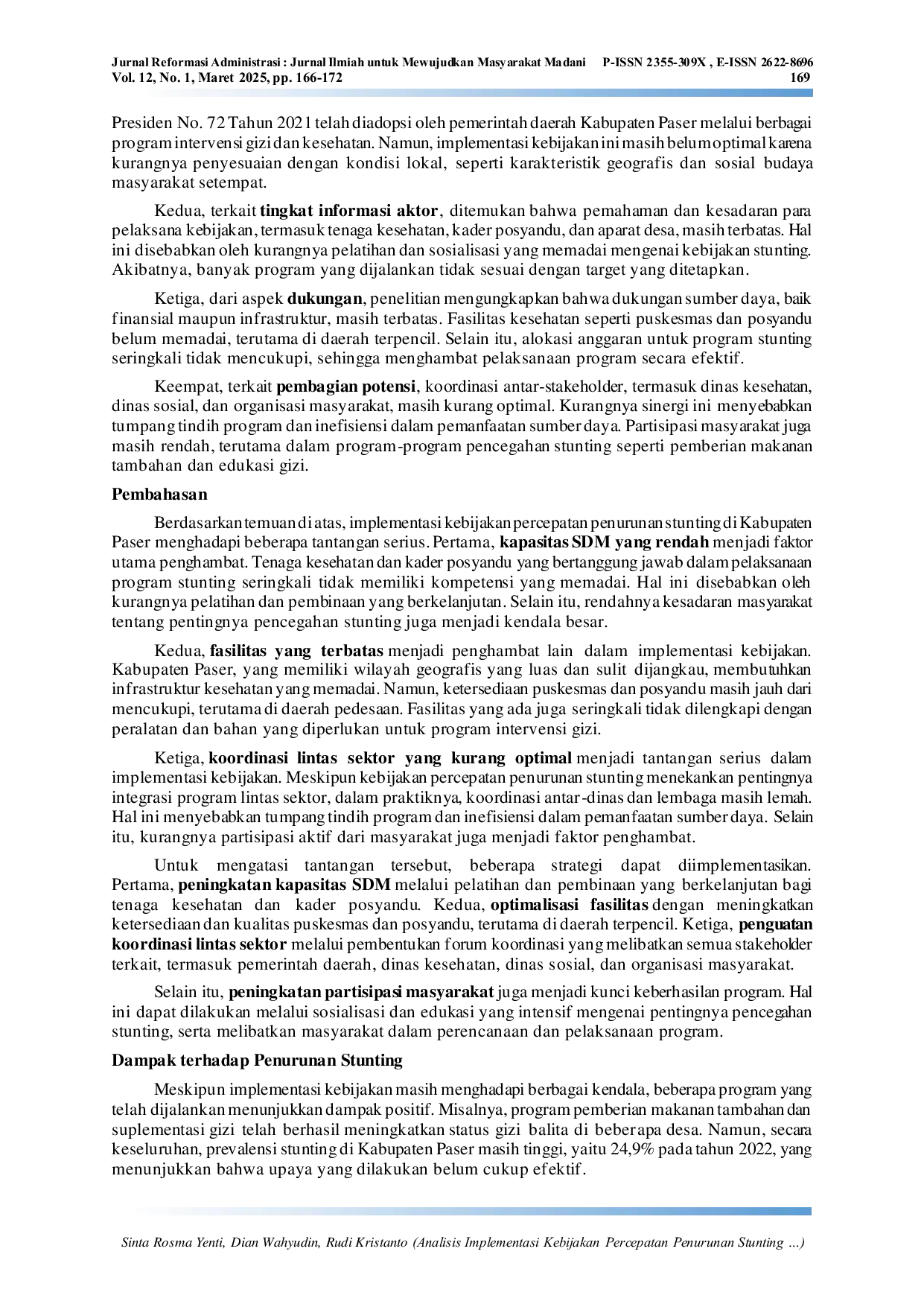 JURIS Analisis Implementasi Kebijakan Percepatan Penurunan Stunting di Kabupaten Paser Kalimantan Timur