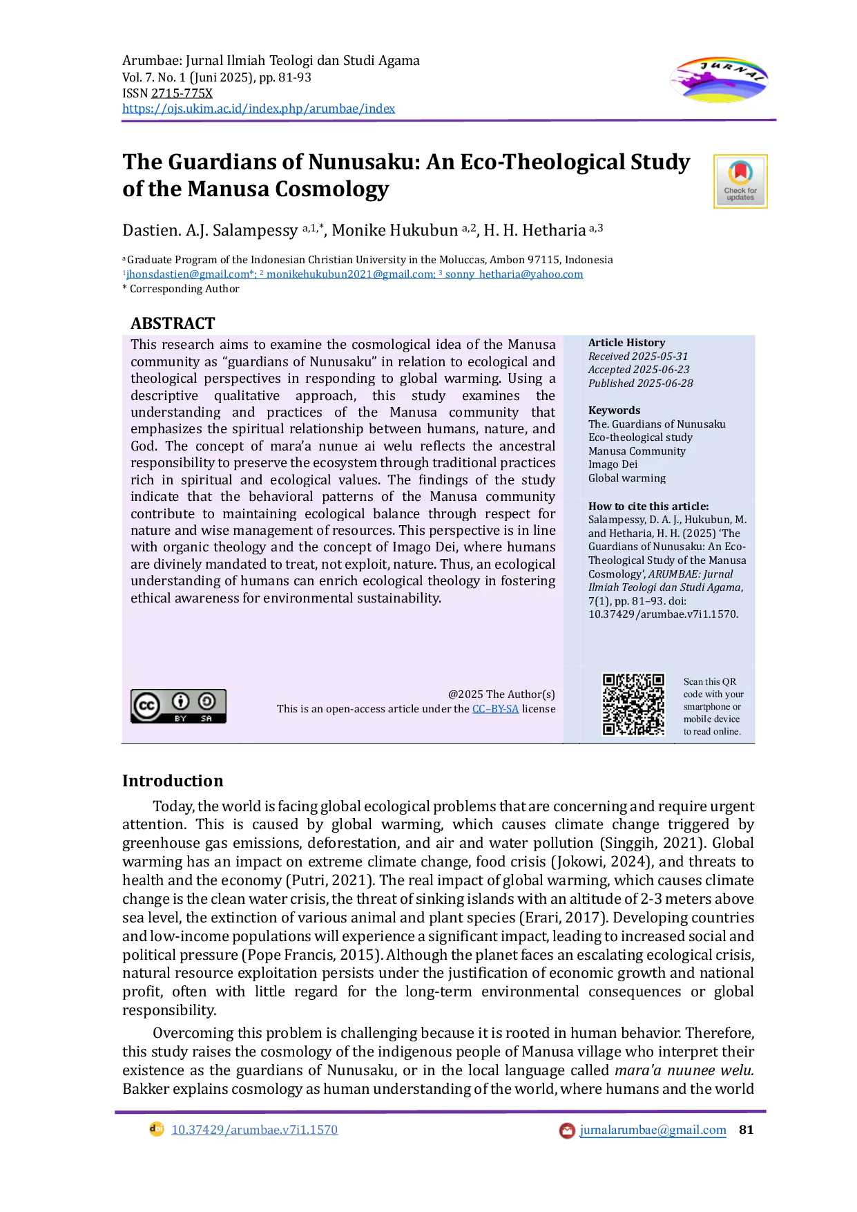 JURIS The Guardians of Nunusaku An Eco Theological Study of the Manusa Cosmology