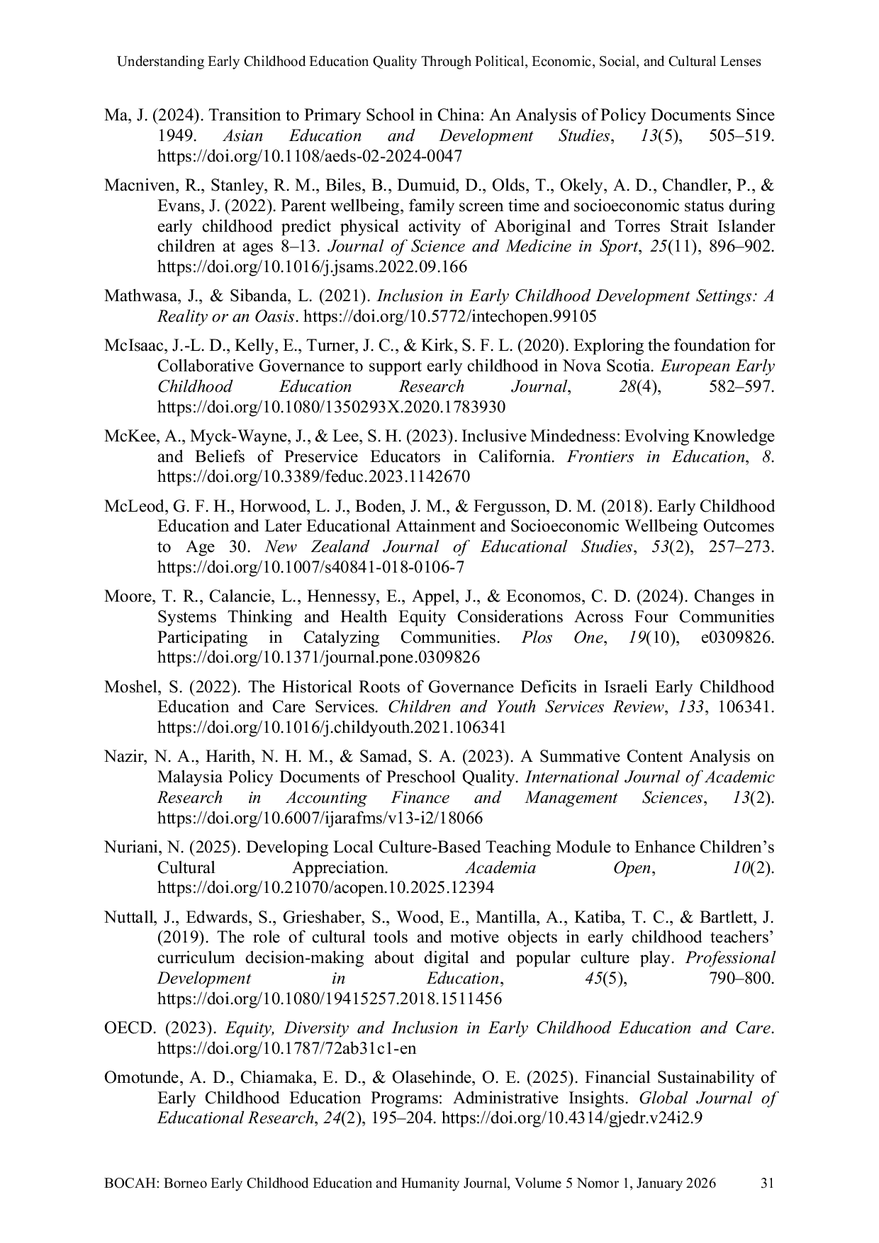 JURIS Understanding Early Childhood Education Quality Through Political Economic Social and Cultural Lenses
