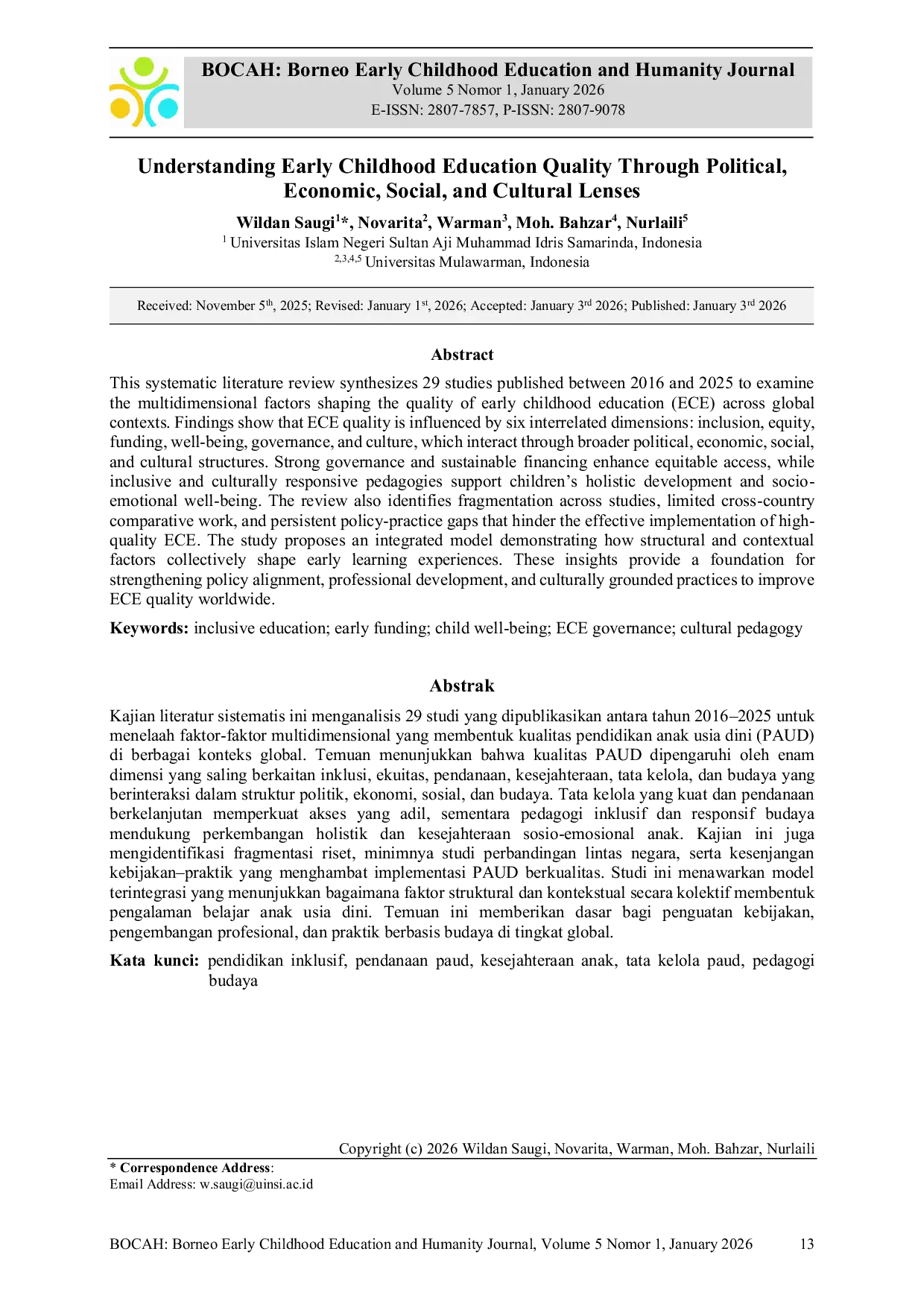 JURIS Understanding Early Childhood Education Quality Through Political Economic Social and Cultural Lenses