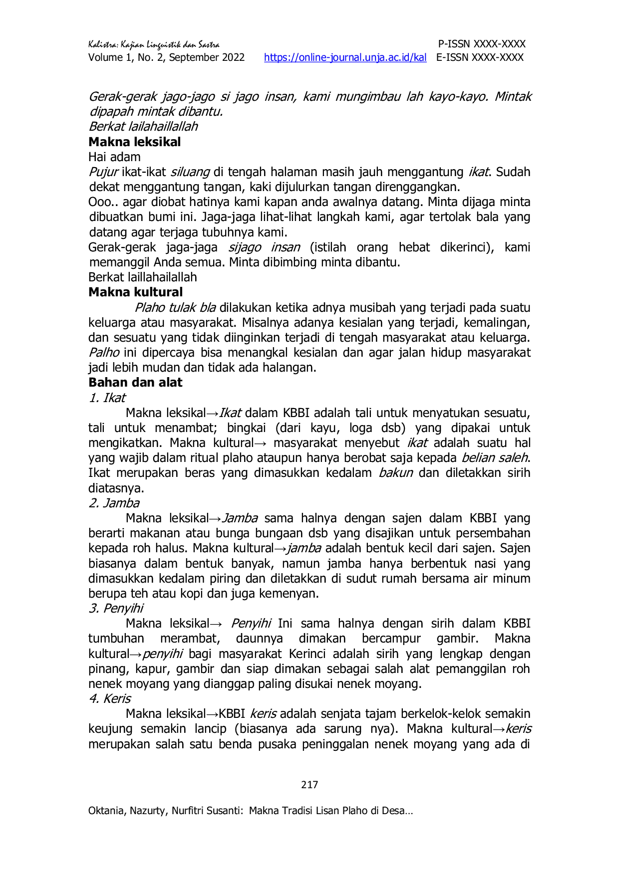 JURIS Makna Tradisi Lisan Plaho di Desa Koto Aro Kecamatan Siulak Kabupaten Kerinci