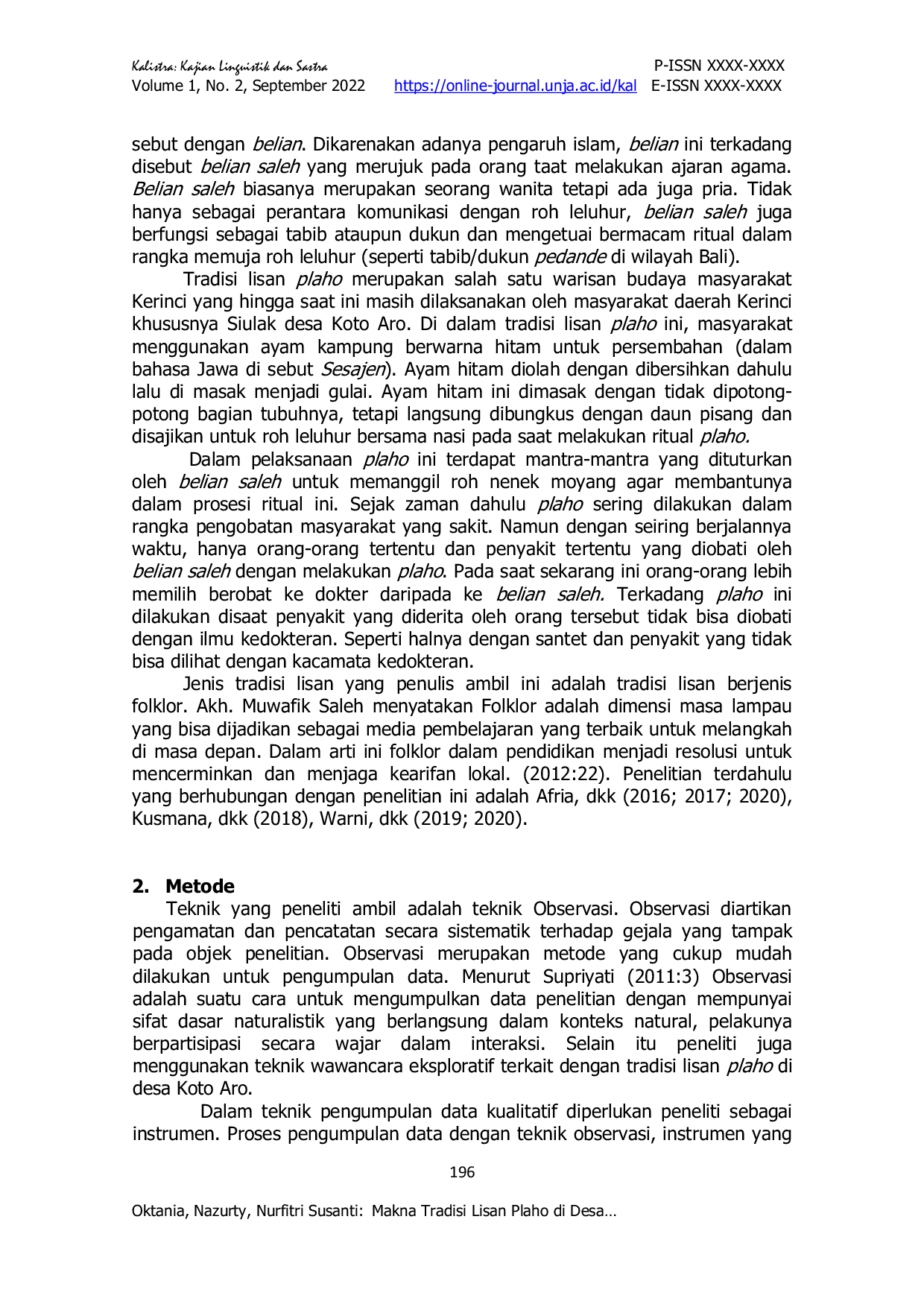 JURIS Makna Tradisi Lisan Plaho di Desa Koto Aro Kecamatan Siulak Kabupaten Kerinci