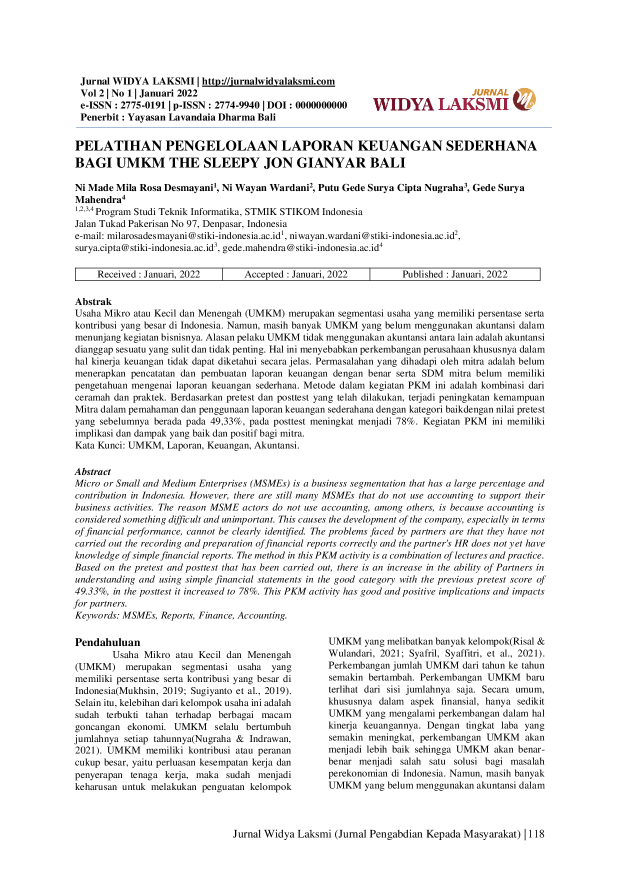 JURIS Pelatihan Pengelolaan Laporan Keuangan Sederhana Bagi UMKM The Sleepy Jon Gianyar Bali