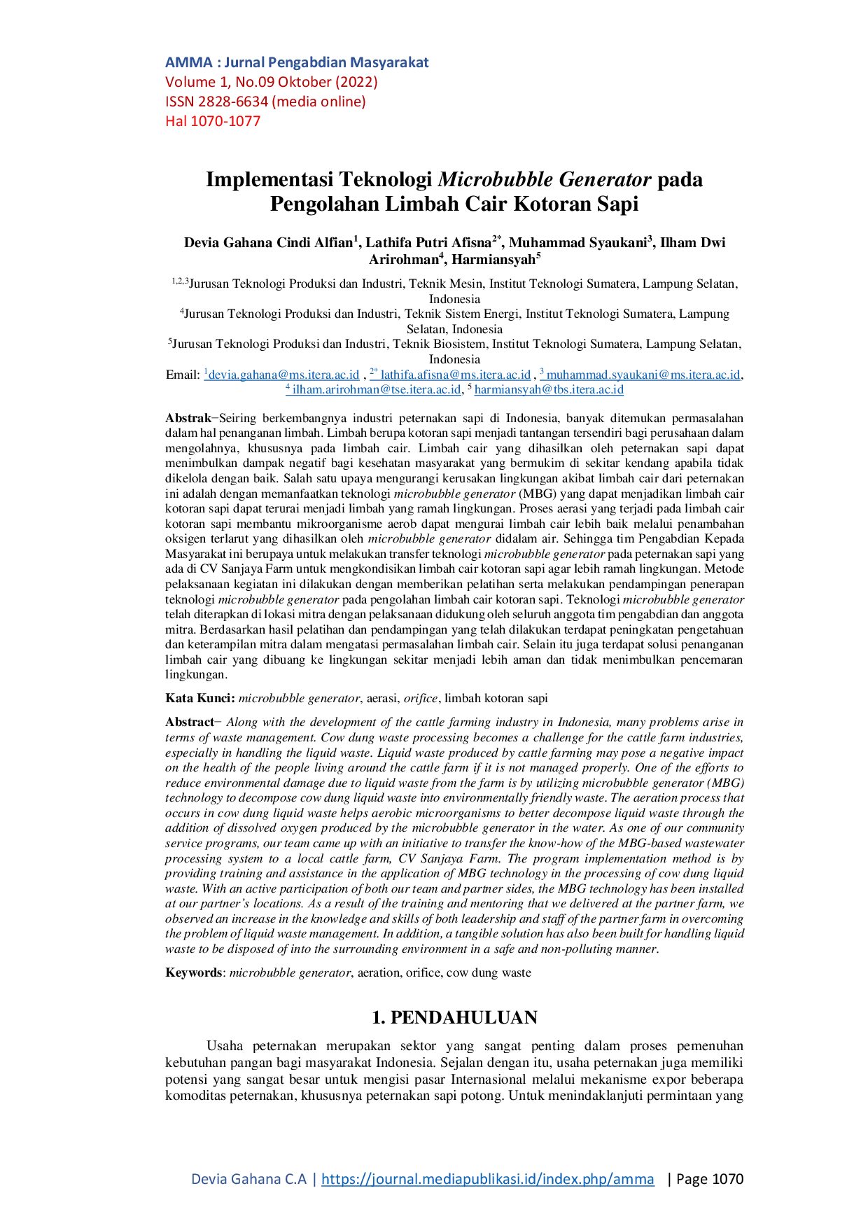 JURIS Implementasi Teknologi Microbubble Generator pada Pengolahan Limbah Cair Kotoran Sapi