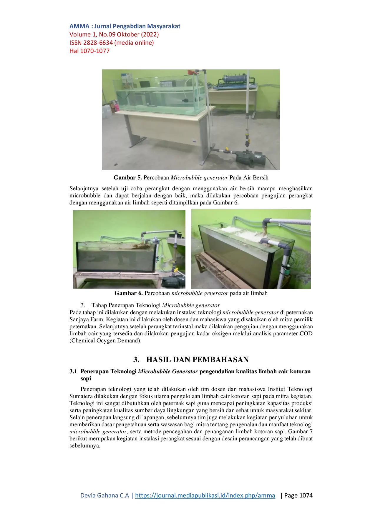 JURIS Implementasi Teknologi Microbubble Generator pada Pengolahan Limbah Cair Kotoran Sapi