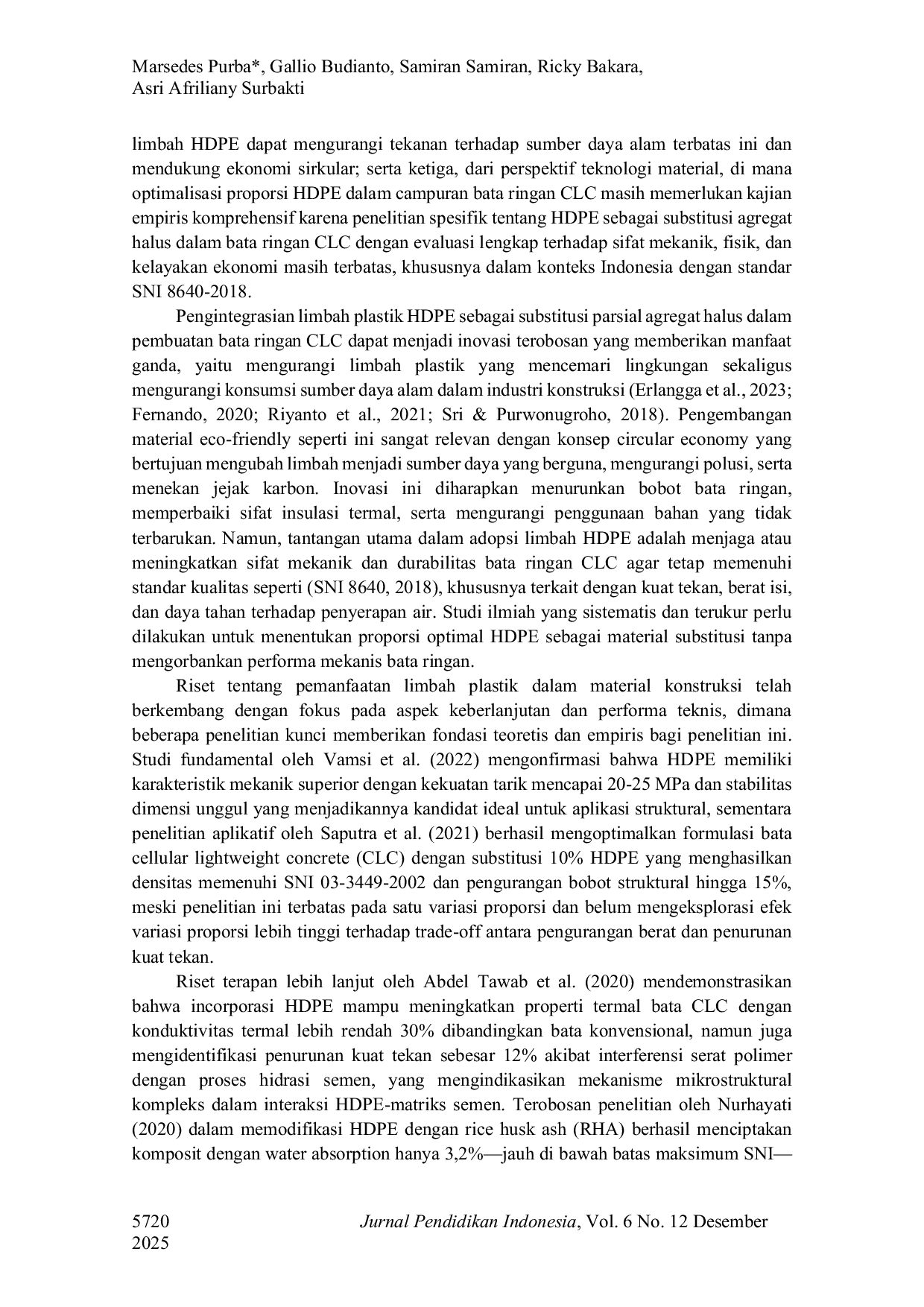 JURIS Pengaruh Penggunaan Plastik HDPE Sebagai Material Substitusi Aggregat Halus dalam Pembuatan Bata Ringan CLC