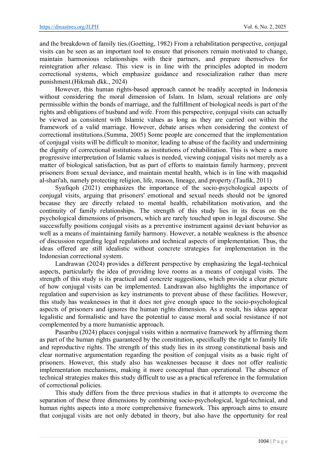 JURIS Conjugal Visit Policy in the Perspective of Indonesian Criminal Law Between the Fulfillment of Human Rights and the Limits of Islamic Morality