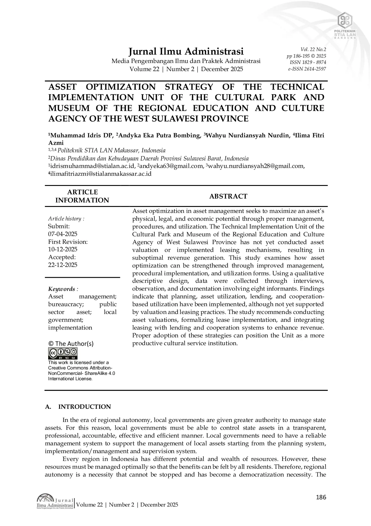JURIS Asset Optimization Strategy of the Technical Implementation Unit of The Cultural Park and Museum of the Regional Education and Culture Agency of the West Sulawesi Province