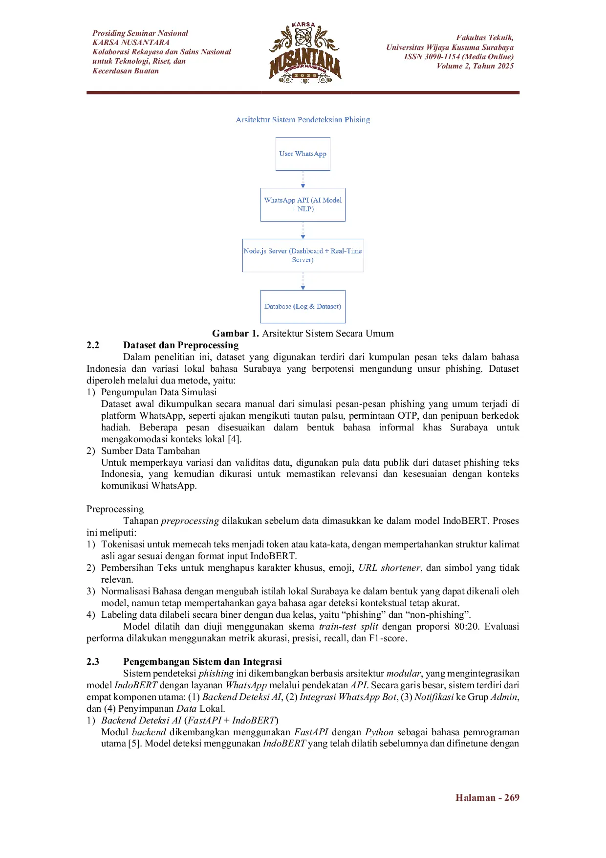 JURIS Analisis Dan Perancangan Sistem Pendeteksian Phishing Berbasis AI Pada Platform Whatsapp Dengan Pendekatan Bahasa Lokal Surabaya