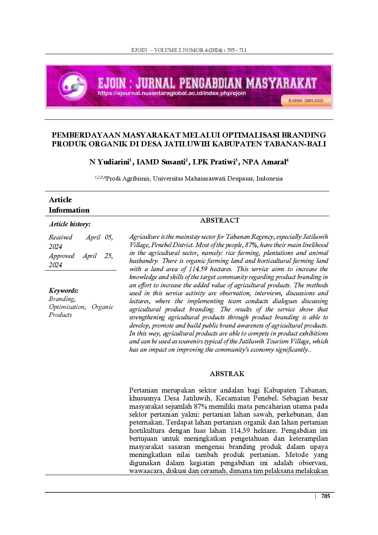 juris Pemberdayaan Masyarakat Melalui Optimalisasi Branding Produk Organik di Desa Jatiluwih Kabupaten Tabanan Bali