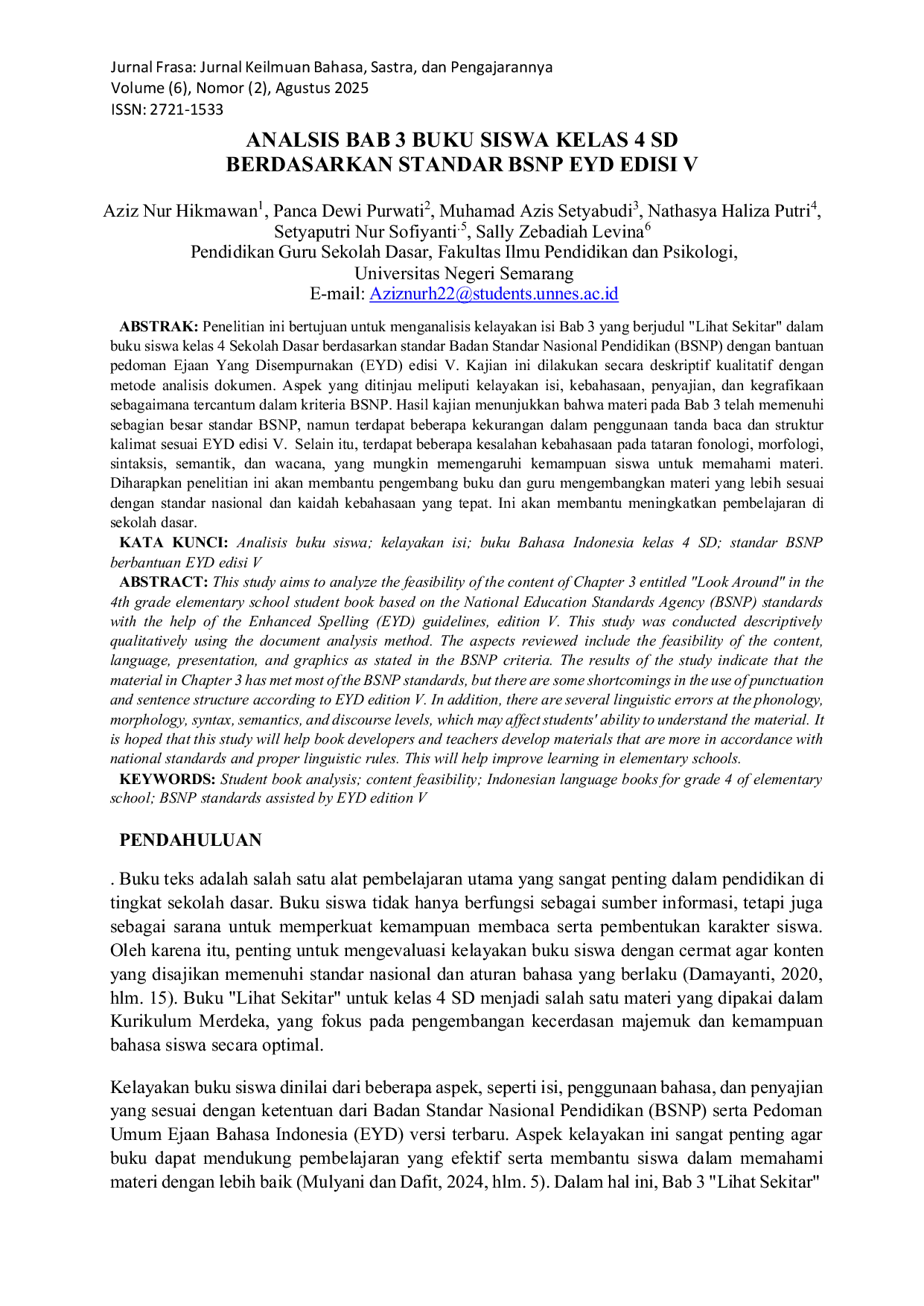 JURIS Analisis Bab 3 Buku Siswa Kelas 4 SD Berdasarkan Standar BSNP EYD Edisi V