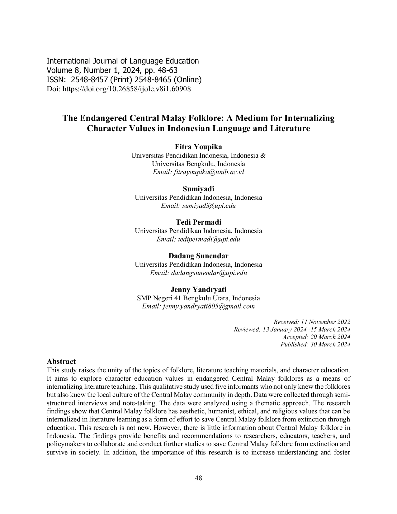 JURIS The Endangered Central Malay Folklore A Medium for Internalizing Character Values in Indonesian Language and Literature
